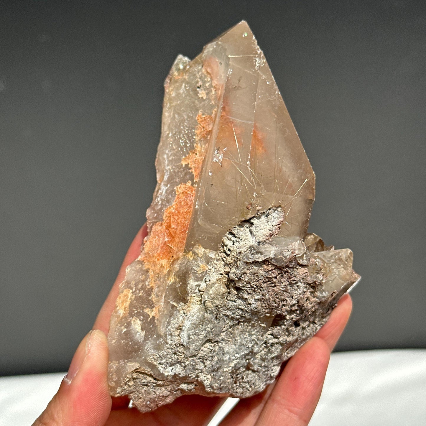 Raw Golden Rutilated Quartz Specimen with Stand, Northern Brazil Mine Crystal Point, Rutile Needles Wealth Stone Altar Decor Exact 0.88lb