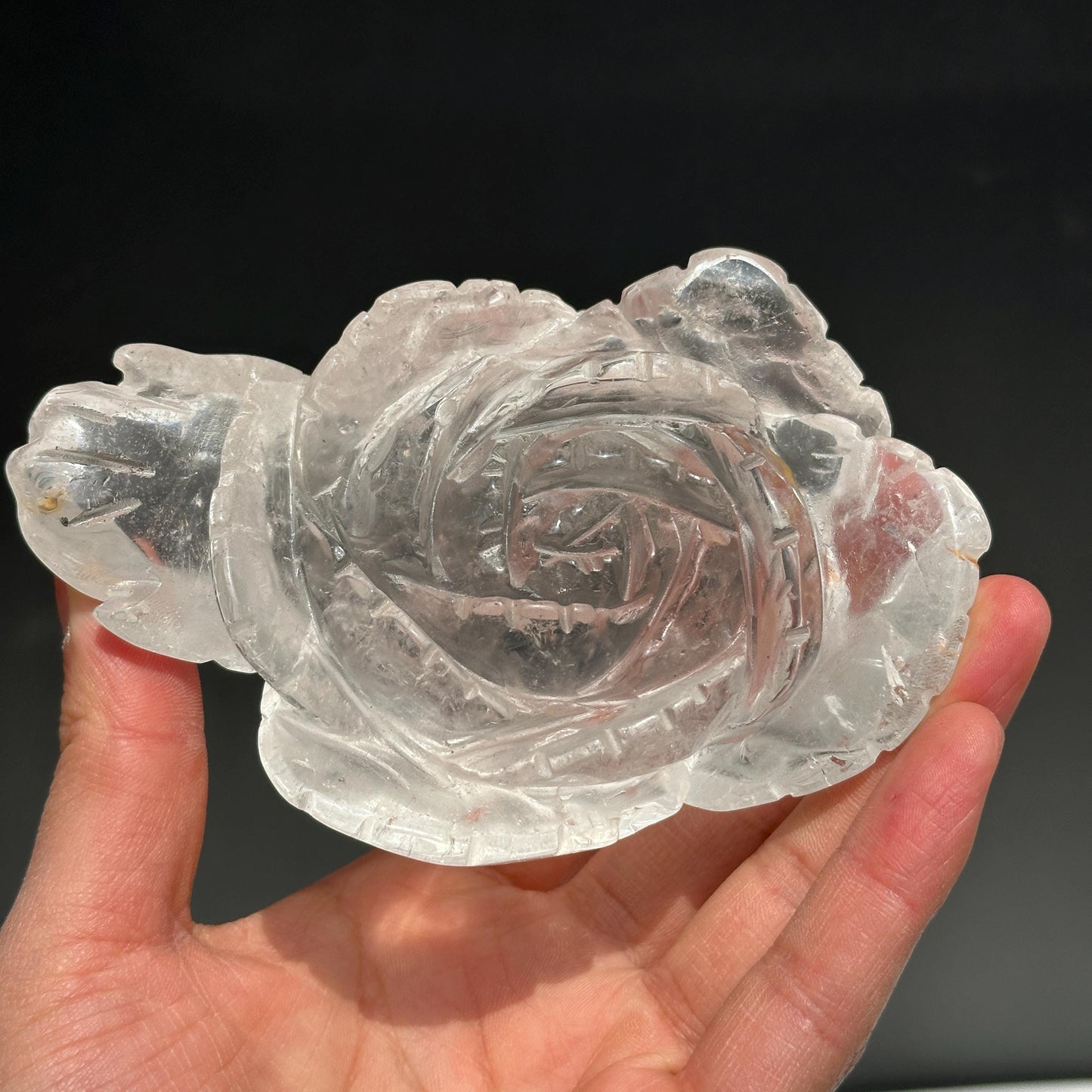 Hand-Carved Clear Quartz Lotus Flower Sculpture, Transparent Crystal Carving on Wave Base, Home Decor Masterpiece Exact Specimen 1.12lb - view 7