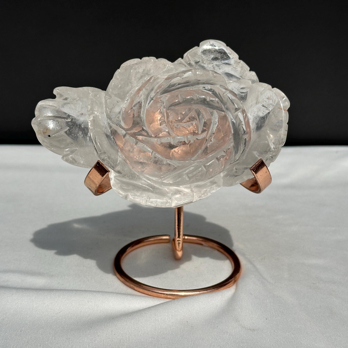 Hand-Carved Clear Quartz Lotus Flower Sculpture, Transparent Crystal Carving on Wave Base, Home Decor Masterpiece Exact Specimen 1.12lb