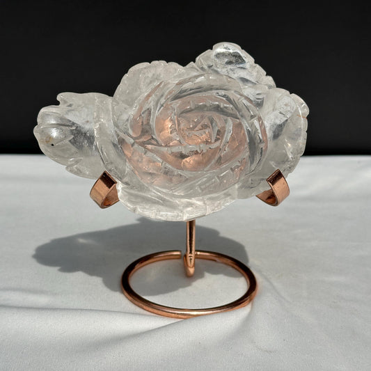 Hand-Carved Clear Quartz Lotus Flower Sculpture, Transparent Crystal Carving on Wave Base, Home Decor Masterpiece Exact Specimen 1.12lb