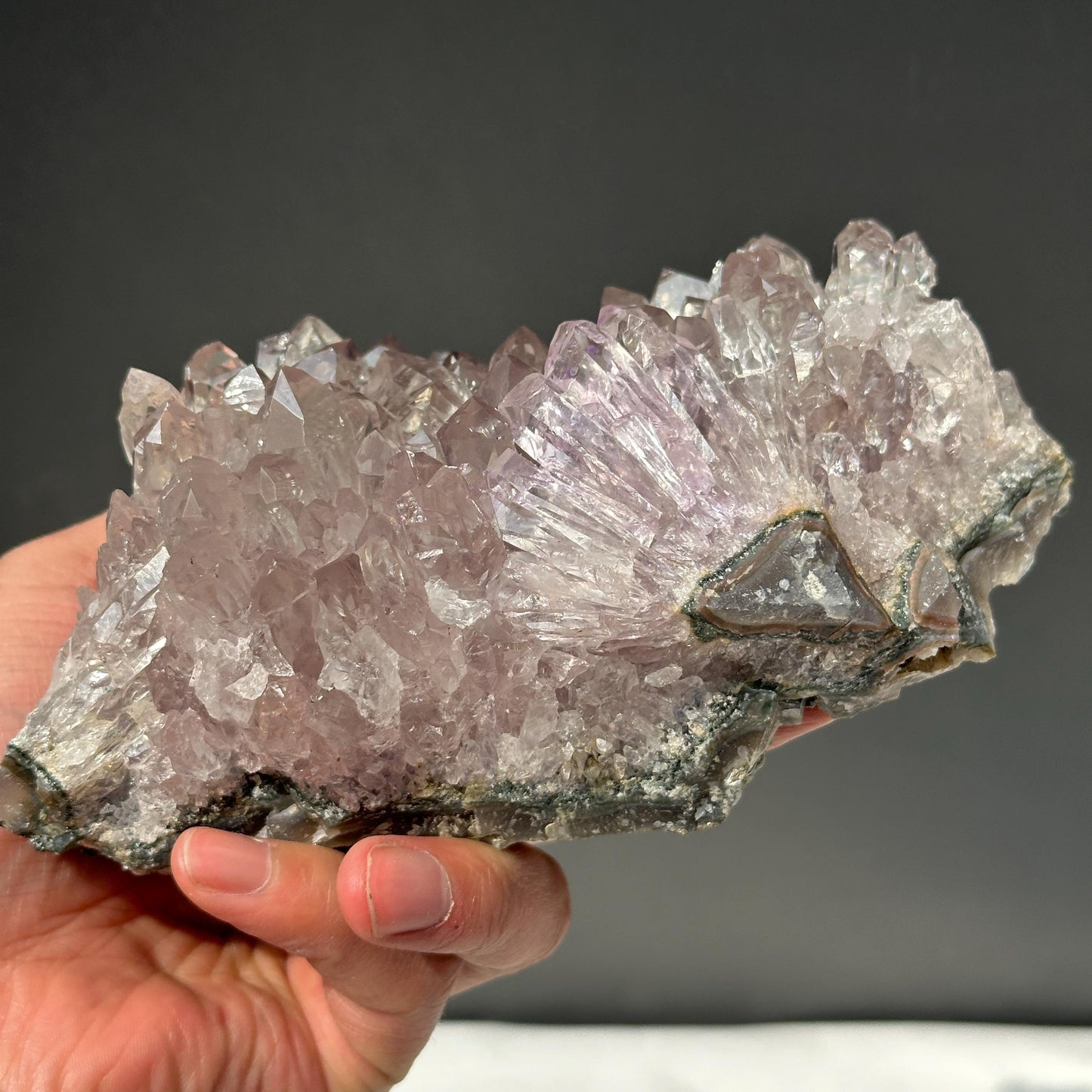 Rare Uruguayan Amethyst Cluster, Pale Lavender Quartz Specimen, Radiating Crystal Fan Spray, Polished Base Decor Exact 2.31lb