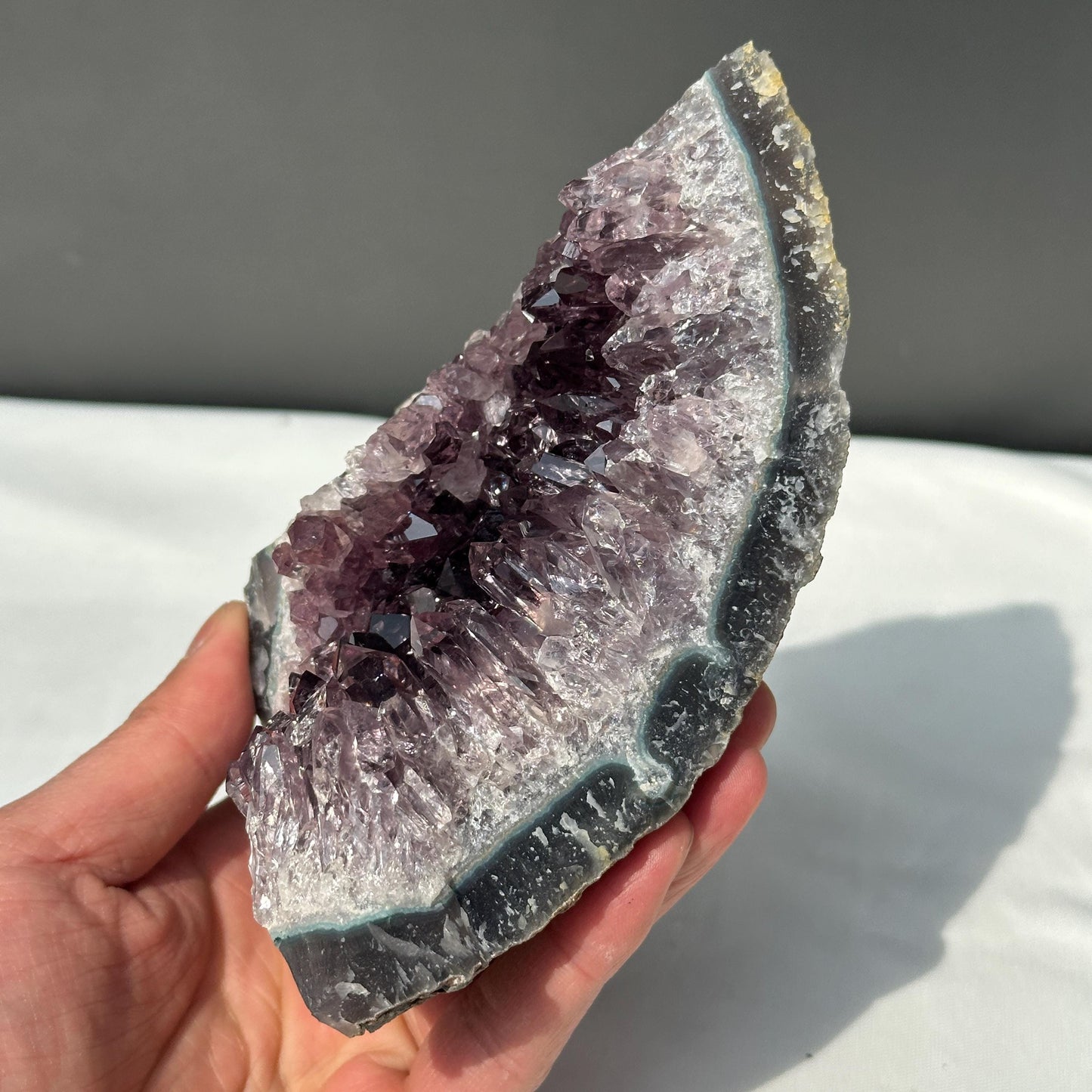 Rare Uruguayan Amethyst Cluster with Hematite Spheres, Cut Flame Shape Geode, Pale Purple Quartz Specimen Exact 2.09lb