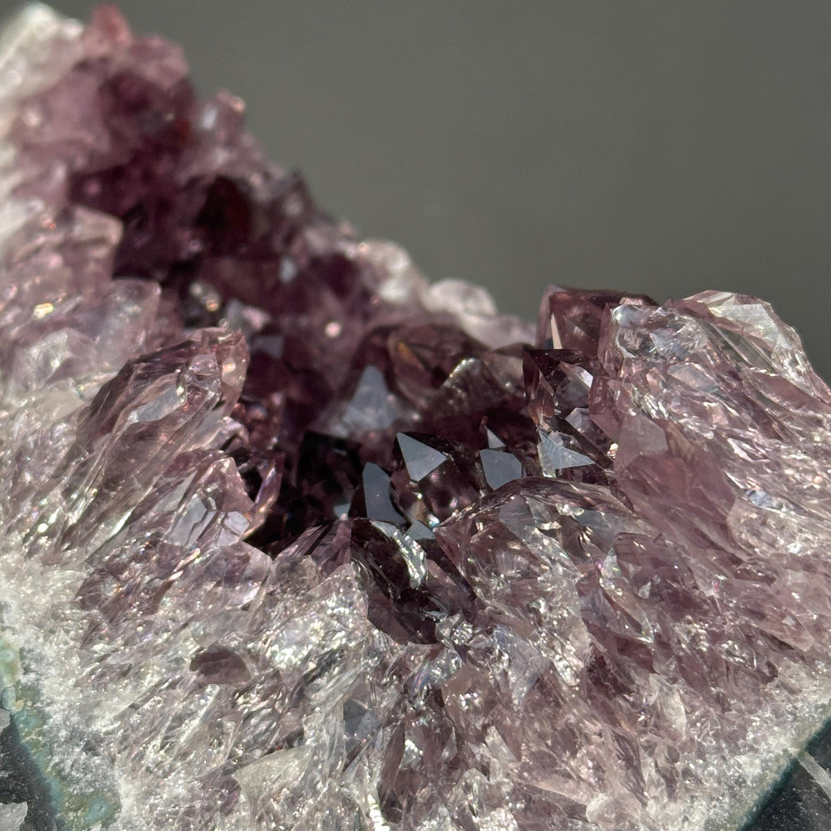 Rare Uruguayan Amethyst Cluster with Hematite Spheres, Cut Flame Shape Geode, Pale Purple Quartz Specimen Exact 2.09lb - view 9