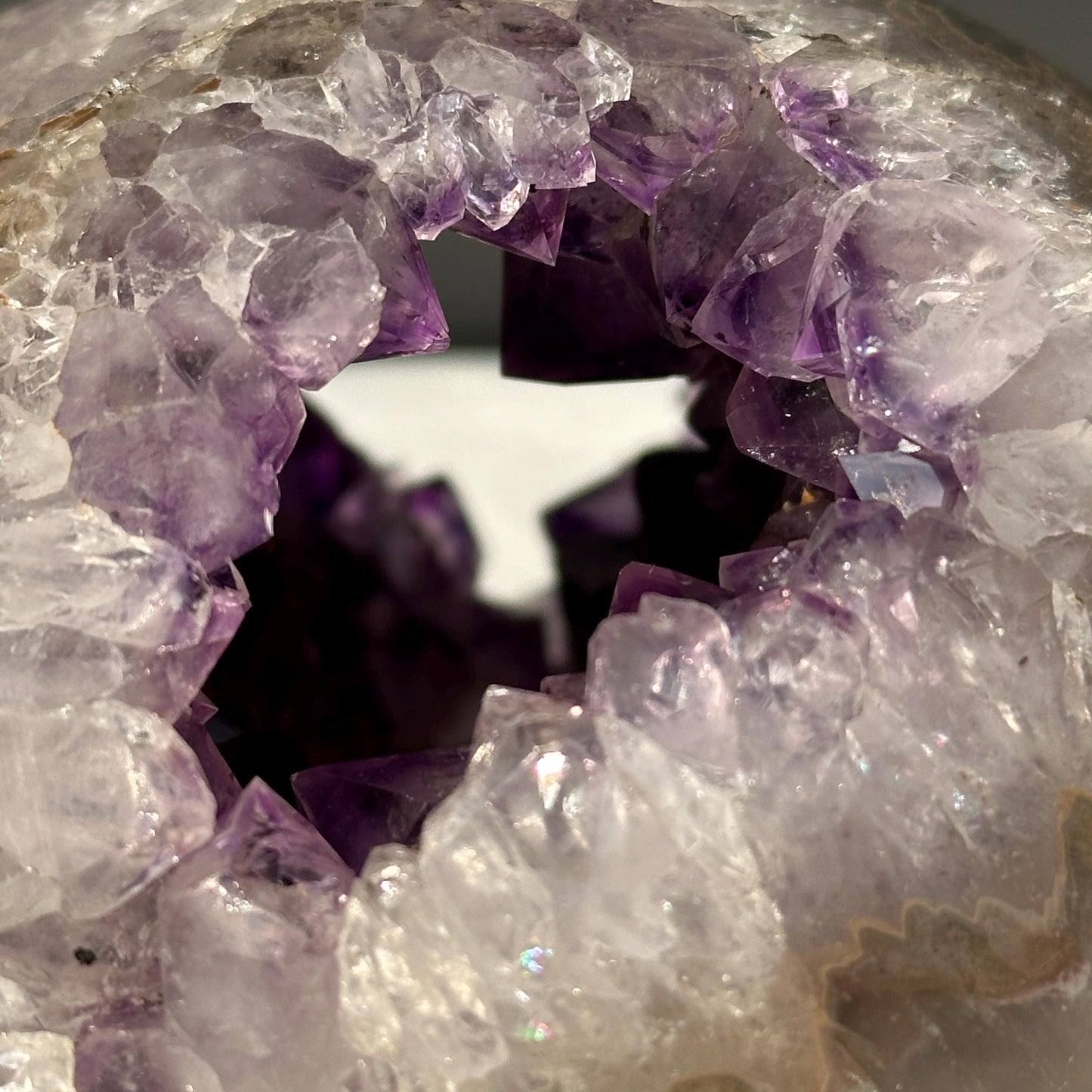 Large Amethyst Geode Sphere, 5.84lb Polished Brazilian Crystal Ball with Deep Purple Caves & Free Stand, Mineral Decor Exact Specimen