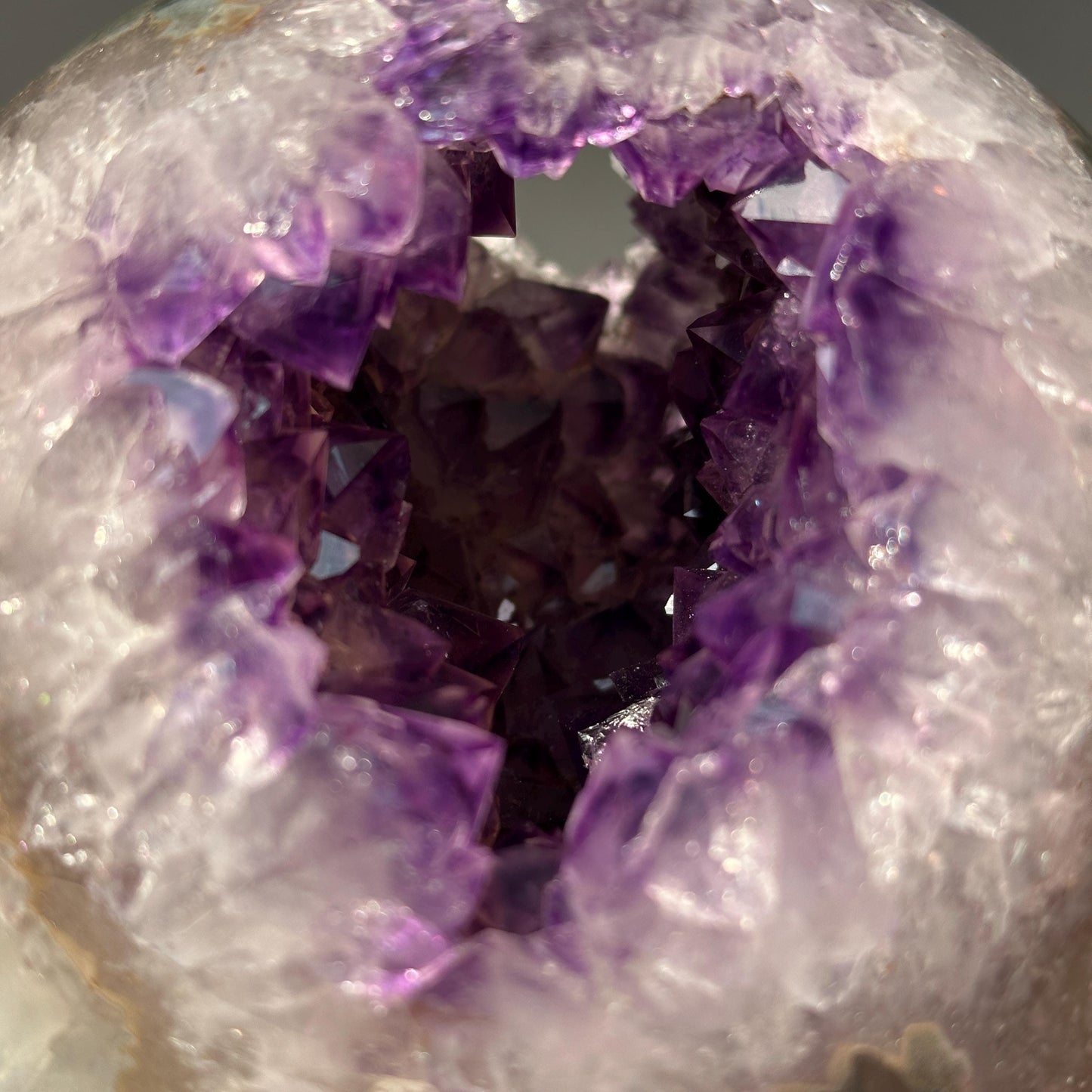 Large Amethyst Geode Sphere, 5.84lb Polished Brazilian Crystal Ball with Deep Purple Caves & Free Stand, Mineral Decor Exact Specimen