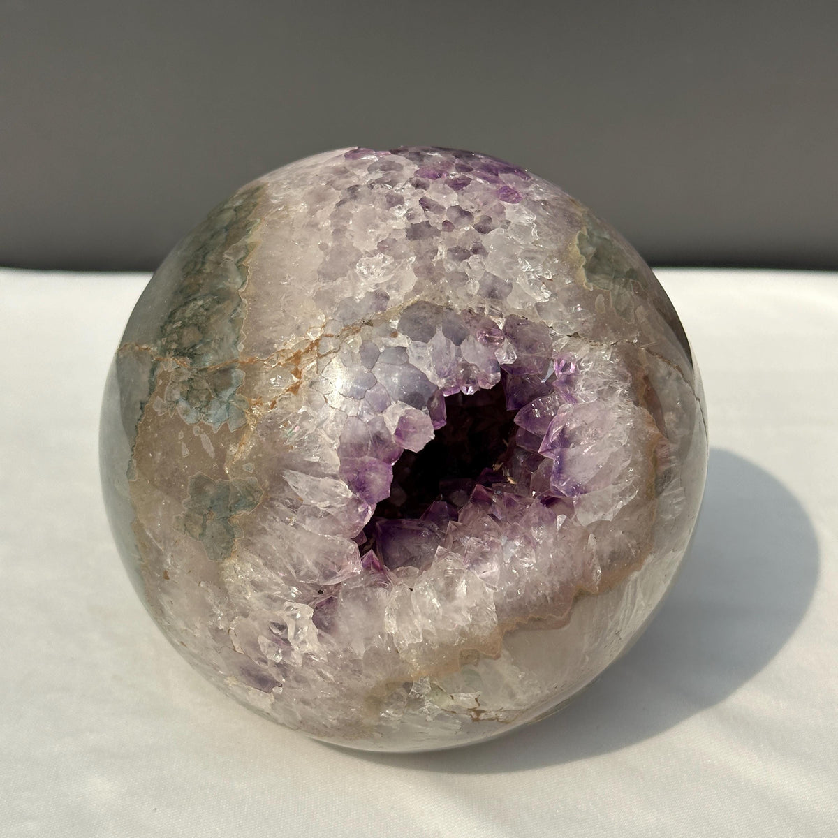 Large Amethyst Geode Sphere, 5.84lb Polished Brazilian Crystal Ball with Deep Purple Caves & Free Stand, Mineral Decor Exact Specimen - view 6