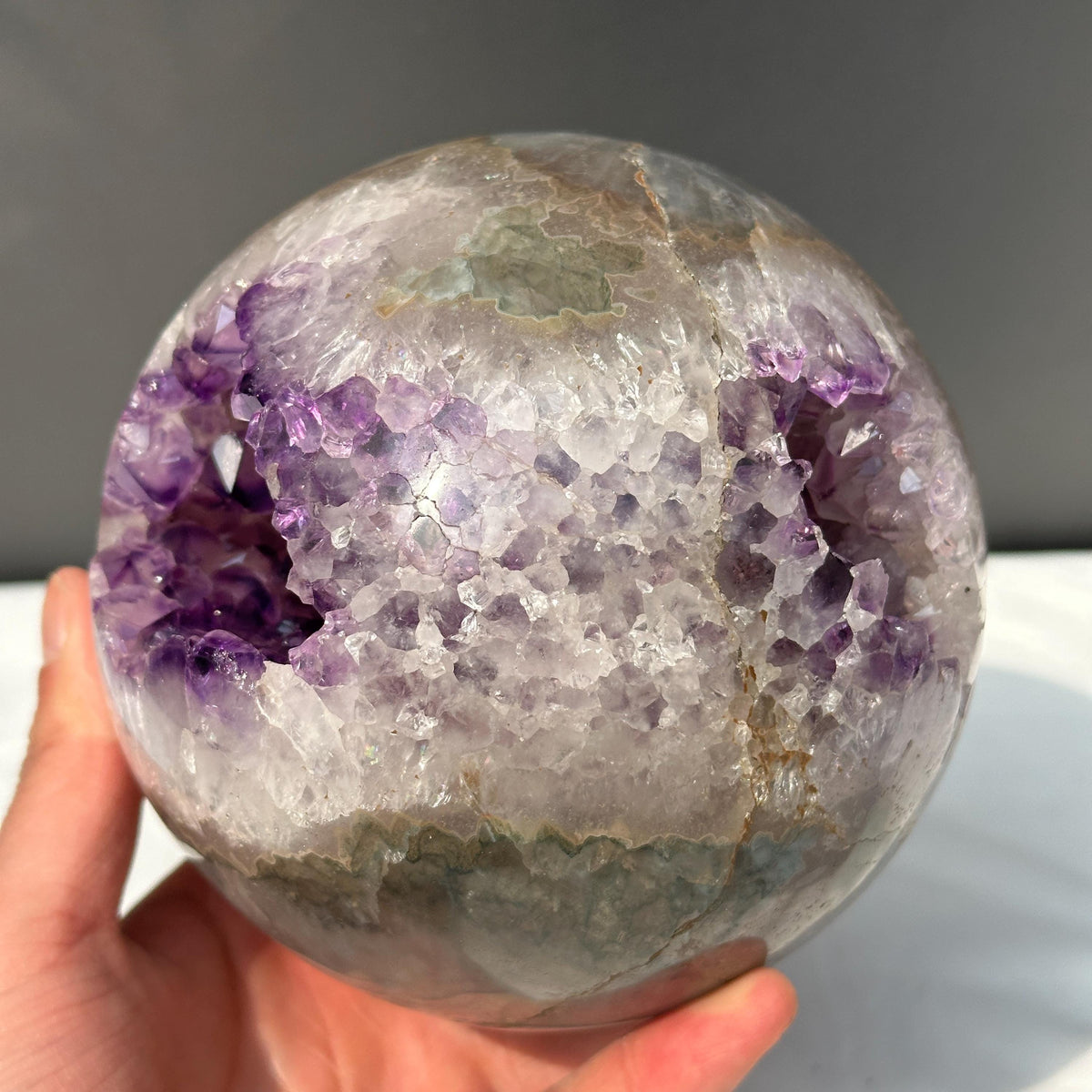 Large Amethyst Geode Sphere, 5.84lb Polished Brazilian Crystal Ball with Deep Purple Caves & Free Stand, Mineral Decor Exact Specimen - view 8
