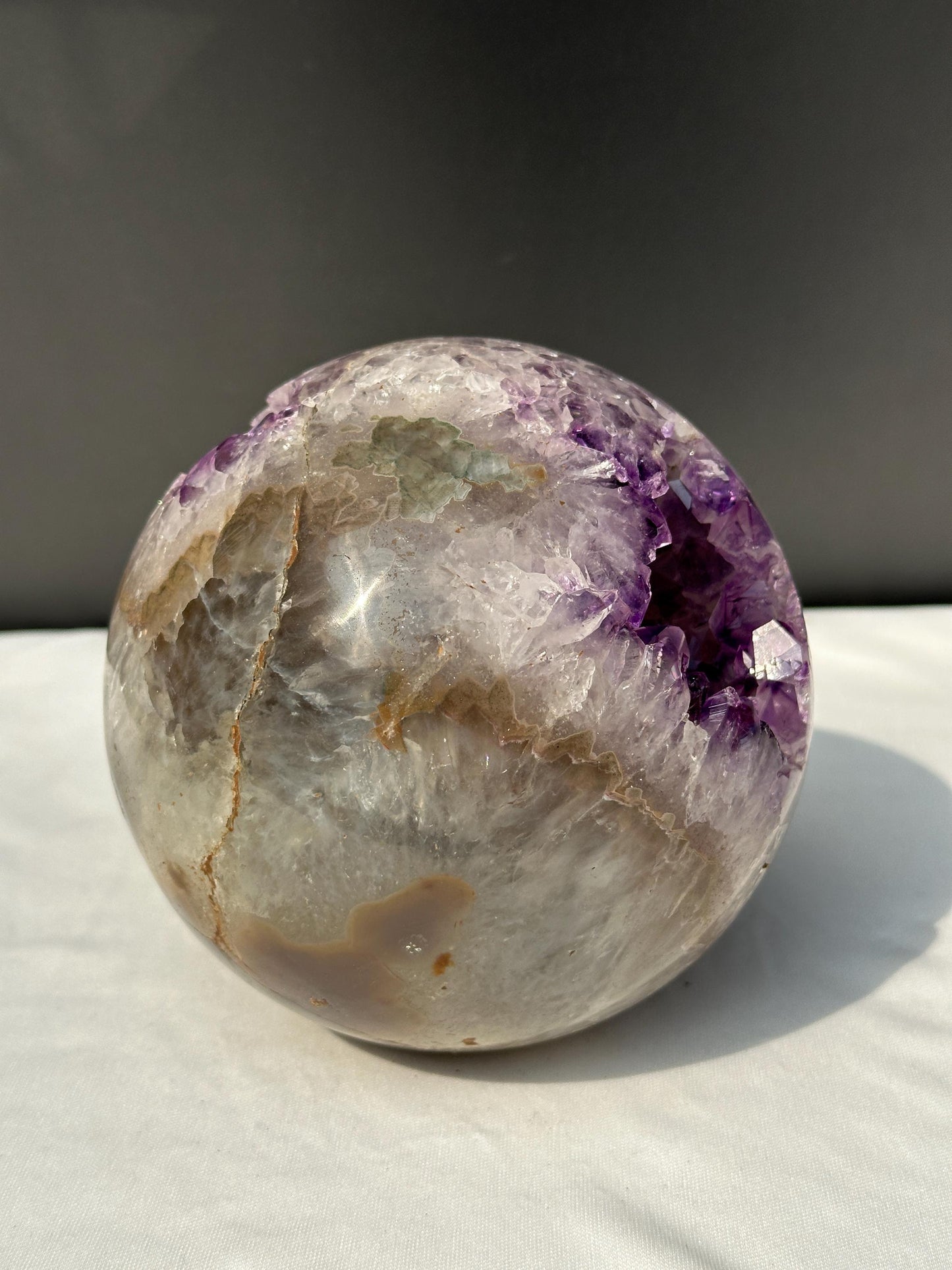 Large Amethyst Geode Sphere, 5.84lb Polished Brazilian Crystal Ball with Deep Purple Caves & Free Stand, Mineral Decor Exact Specimen