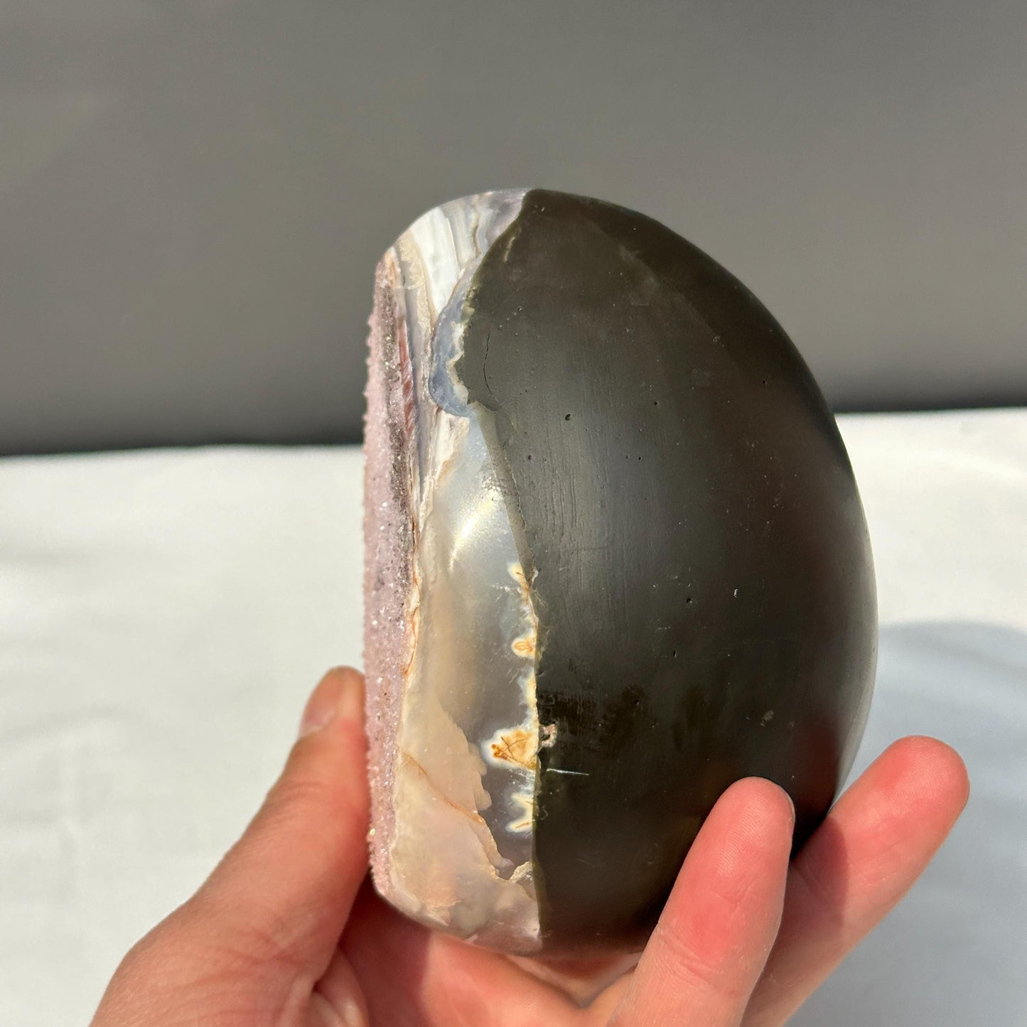 Special Offer Pink Amethyst Dragon Egg, Polished Uruguayan Crystal Geode with Free Stand, Pale Quartz Decor Exact Specimen 1.98lb