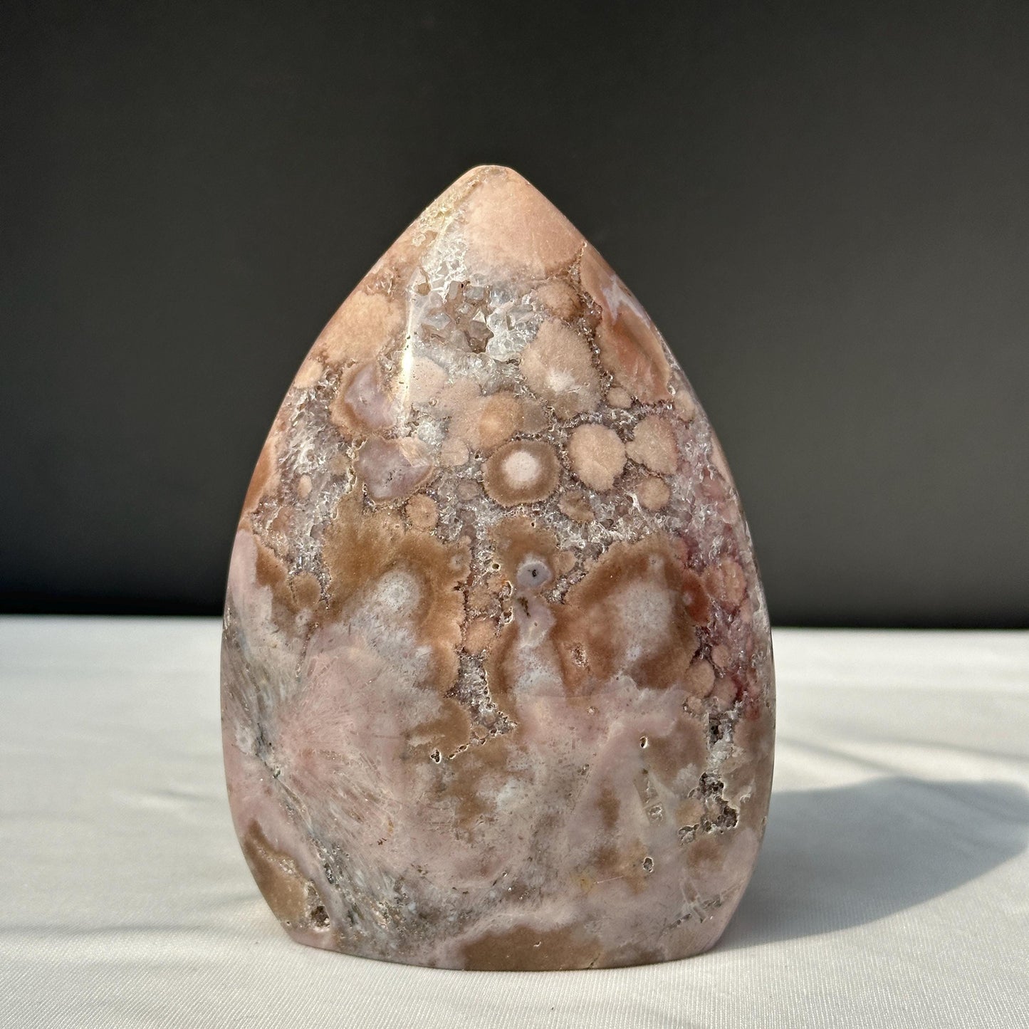 Pink Amethyst Freeform with Druzy Pockets, Polished Brazilian Crystal Standing Stone, Flower Agate Patterns Decor Exact 1.76lb - view 1