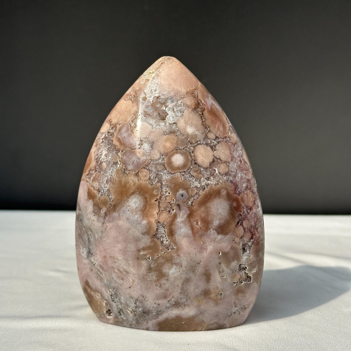 Pink Amethyst Freeform with Druzy Pockets, Polished Brazilian Crystal Standing Stone, Flower Agate Patterns Decor Exact 1.76lb - view 1