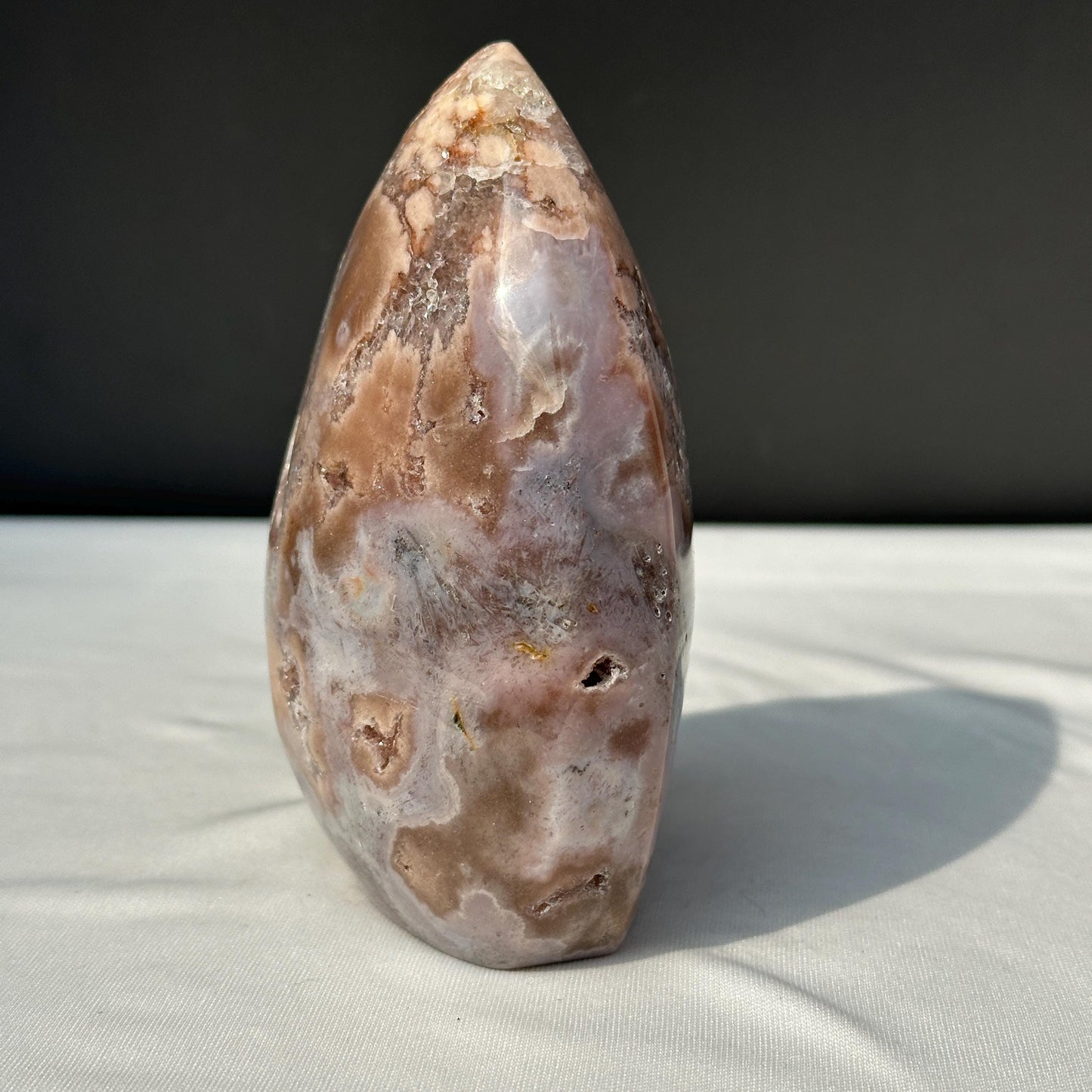 Pink Amethyst Freeform with Druzy Pockets, Polished Brazilian Crystal Standing Stone, Flower Agate Patterns Decor Exact 1.76lb
