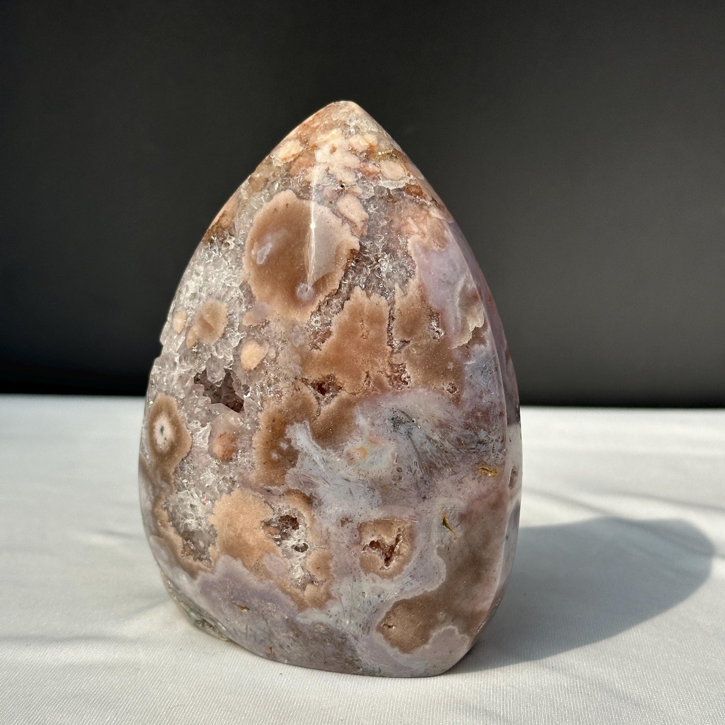 Pink Amethyst Freeform with Druzy Pockets, Polished Brazilian Crystal Standing Stone, Flower Agate Patterns Decor Exact 1.76lb