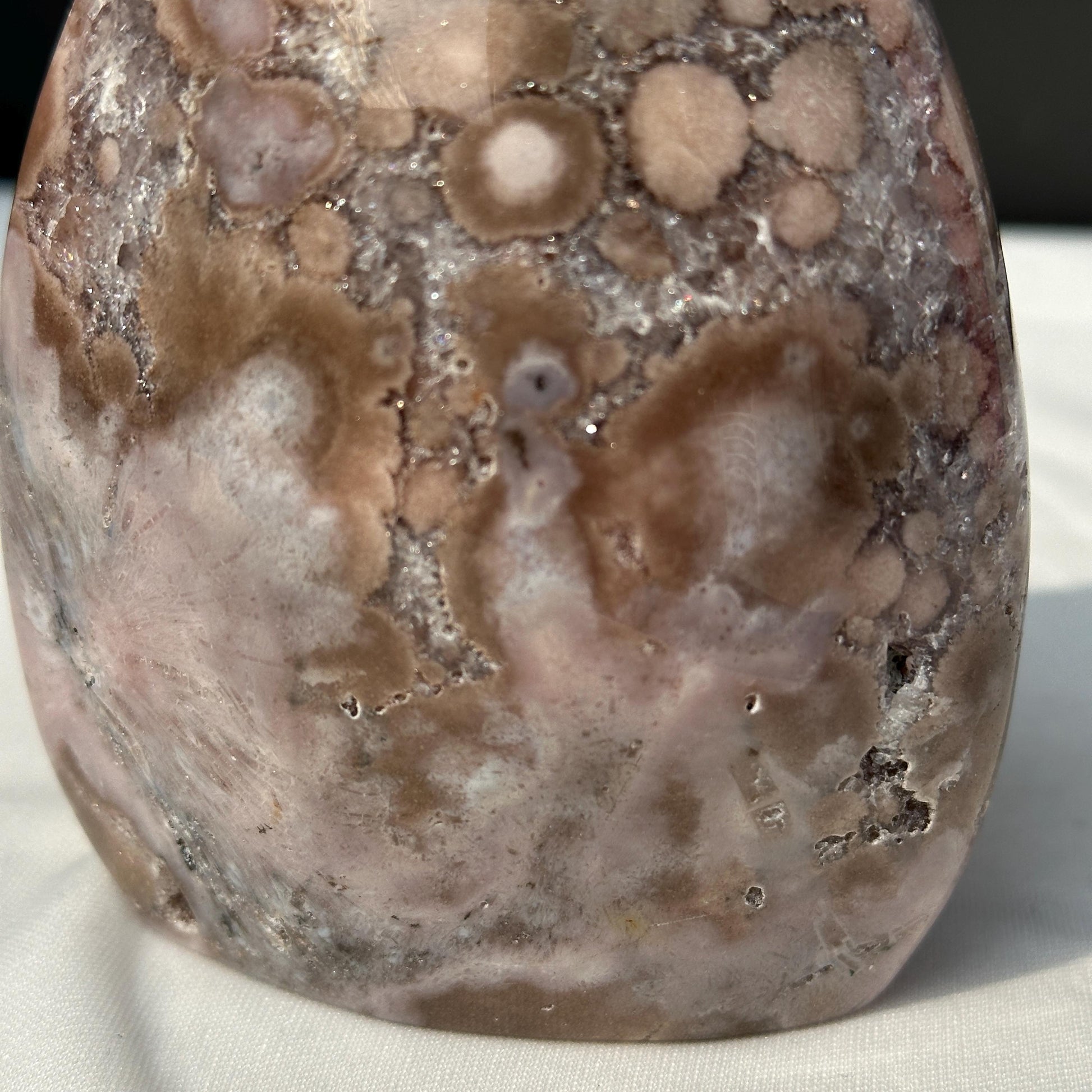 Pink Amethyst Freeform with Druzy Pockets, Polished Brazilian Crystal Standing Stone, Flower Agate Patterns Decor Exact 1.76lb - view 9