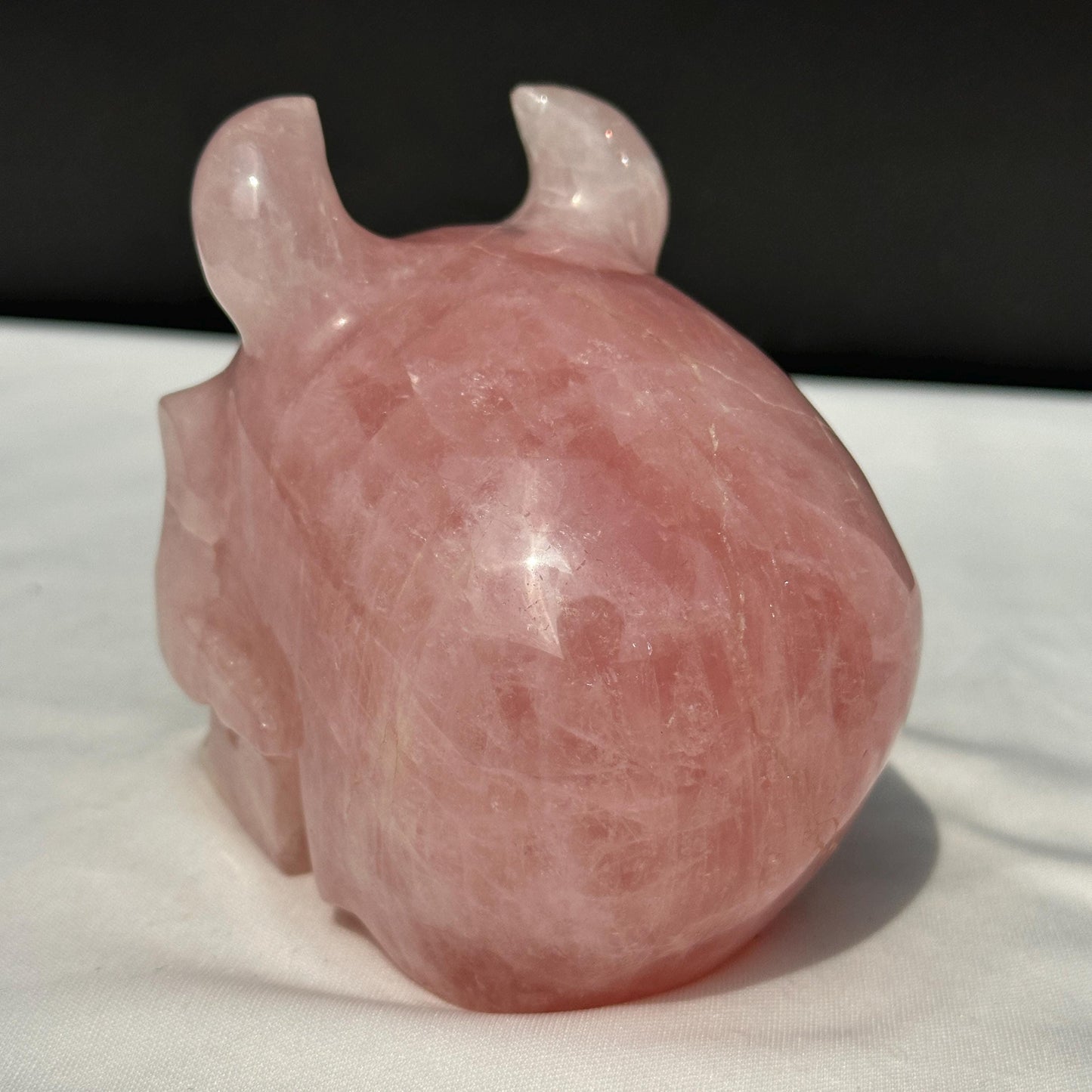 Large Rose Quartz Horned Skull, Hand Carved Pink Crystal Demon Skull, Heavy Polished Gemstone Gargoyle Decor Exact Specimen 2.7lb - view 6