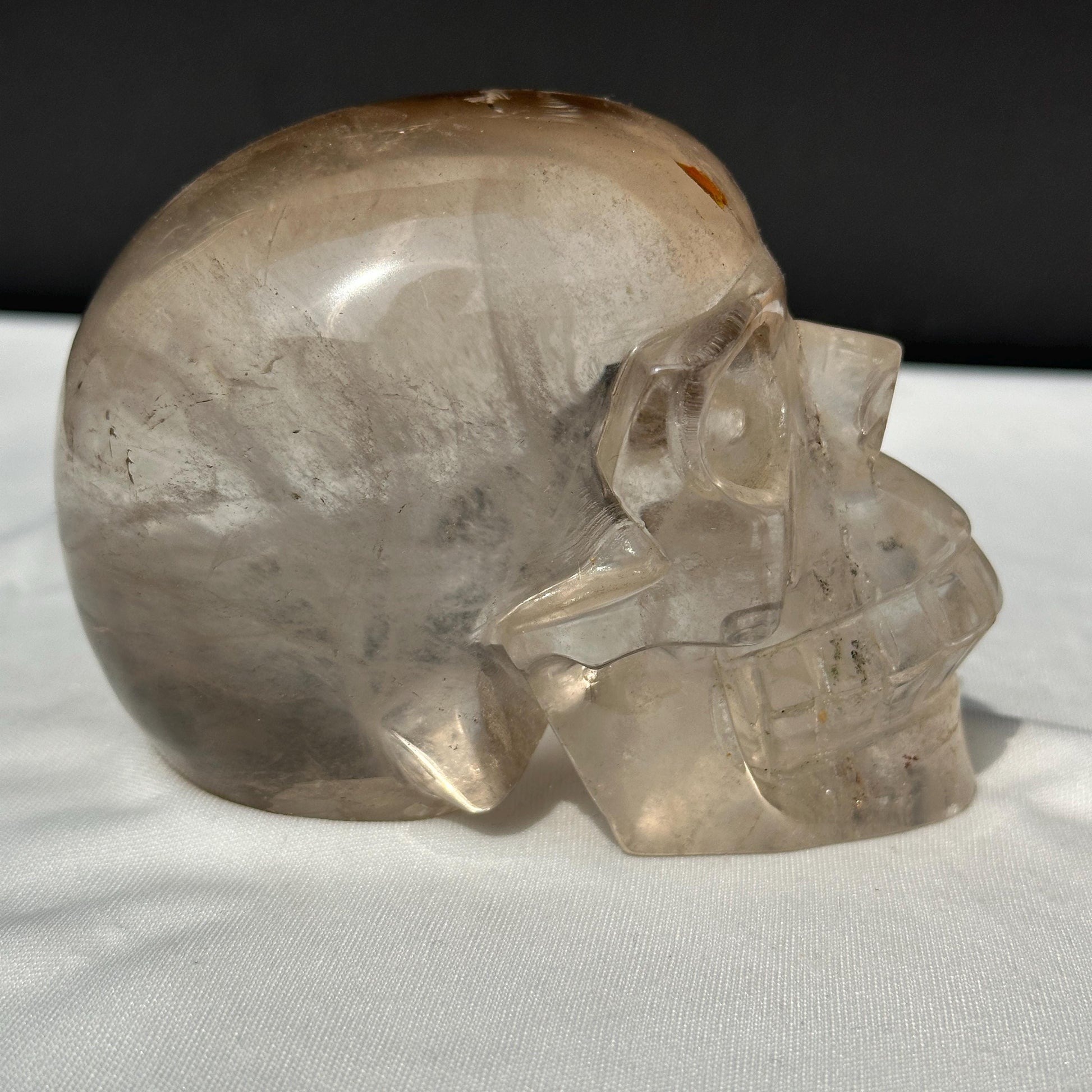 Large Smoky Quartz Crystal Skull, Personally Sourced Brazilian Quartz Carving, Heavy Polished Gothic Altar Decor Exact Specimen 2.19lb - view 4