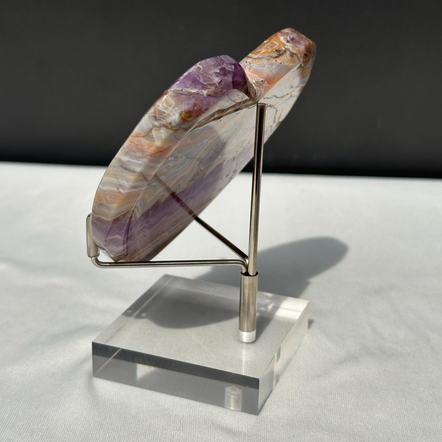 Hand-Carved Banded Amethyst Agate Heart, Personally Sourced Brazilian Crystal with Free Stand, Translucent Decor Exact Specimen 0.57lb