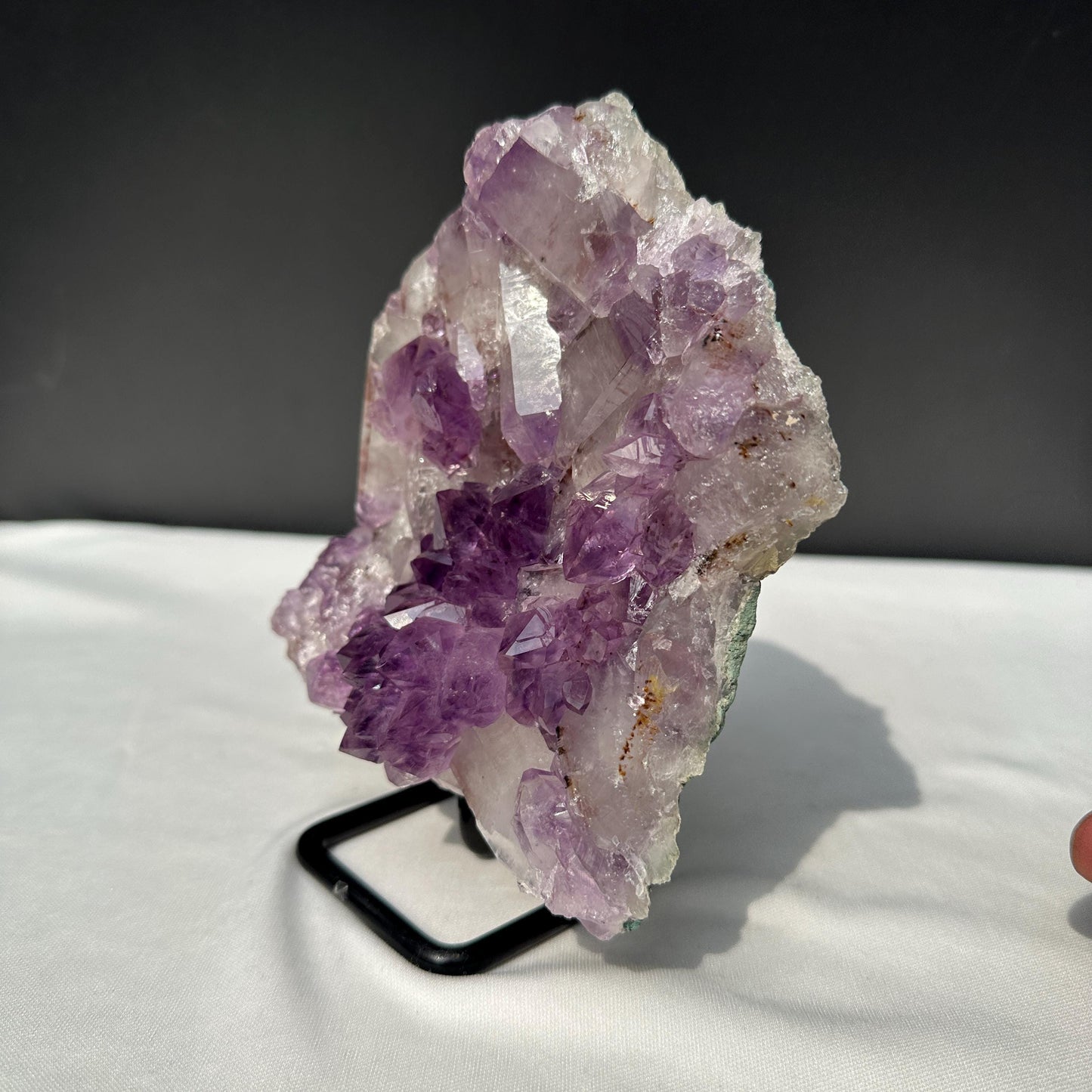 Rare Brazilian Amethyst & Clear Quartz Symbiosis Cluster, Large Phantom Crystal Decor with Custom Metal Stand, Exact Specimen 1.98lb