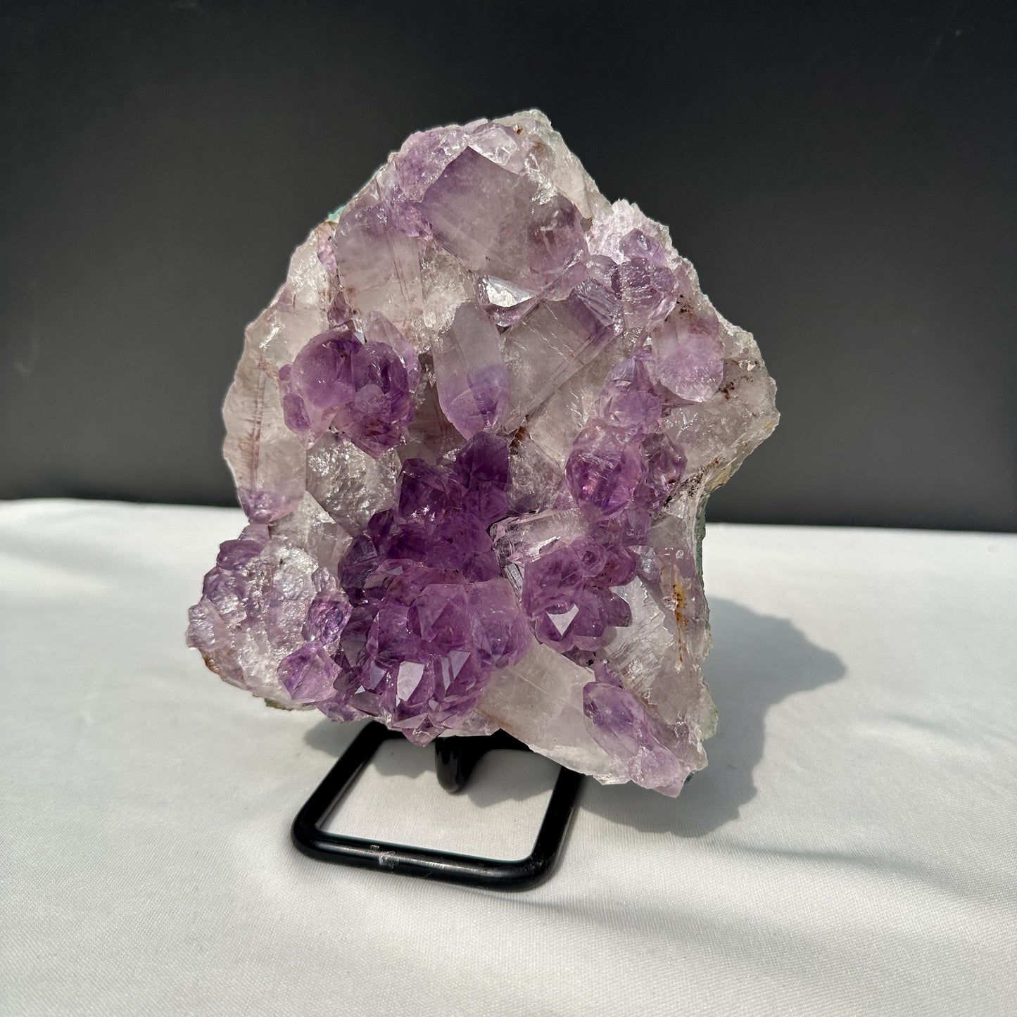Rare Brazilian Amethyst & Clear Quartz Symbiosis Cluster, Large Phantom Crystal Decor with Custom Metal Stand, Exact Specimen 1.98lb