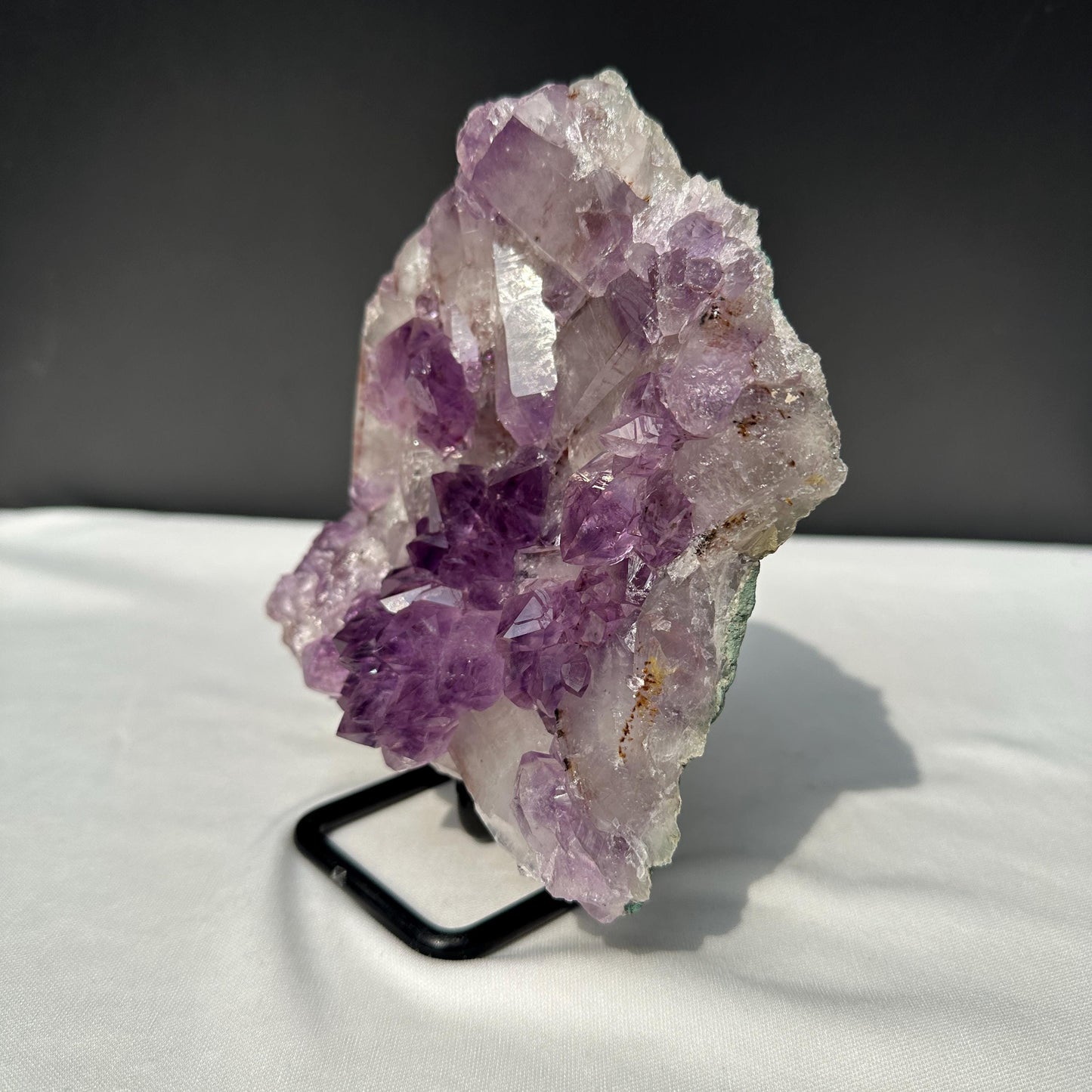 Rare Brazilian Amethyst & Clear Quartz Symbiosis Cluster, Large Phantom Crystal Decor with Custom Metal Stand, Exact Specimen 1.98lb