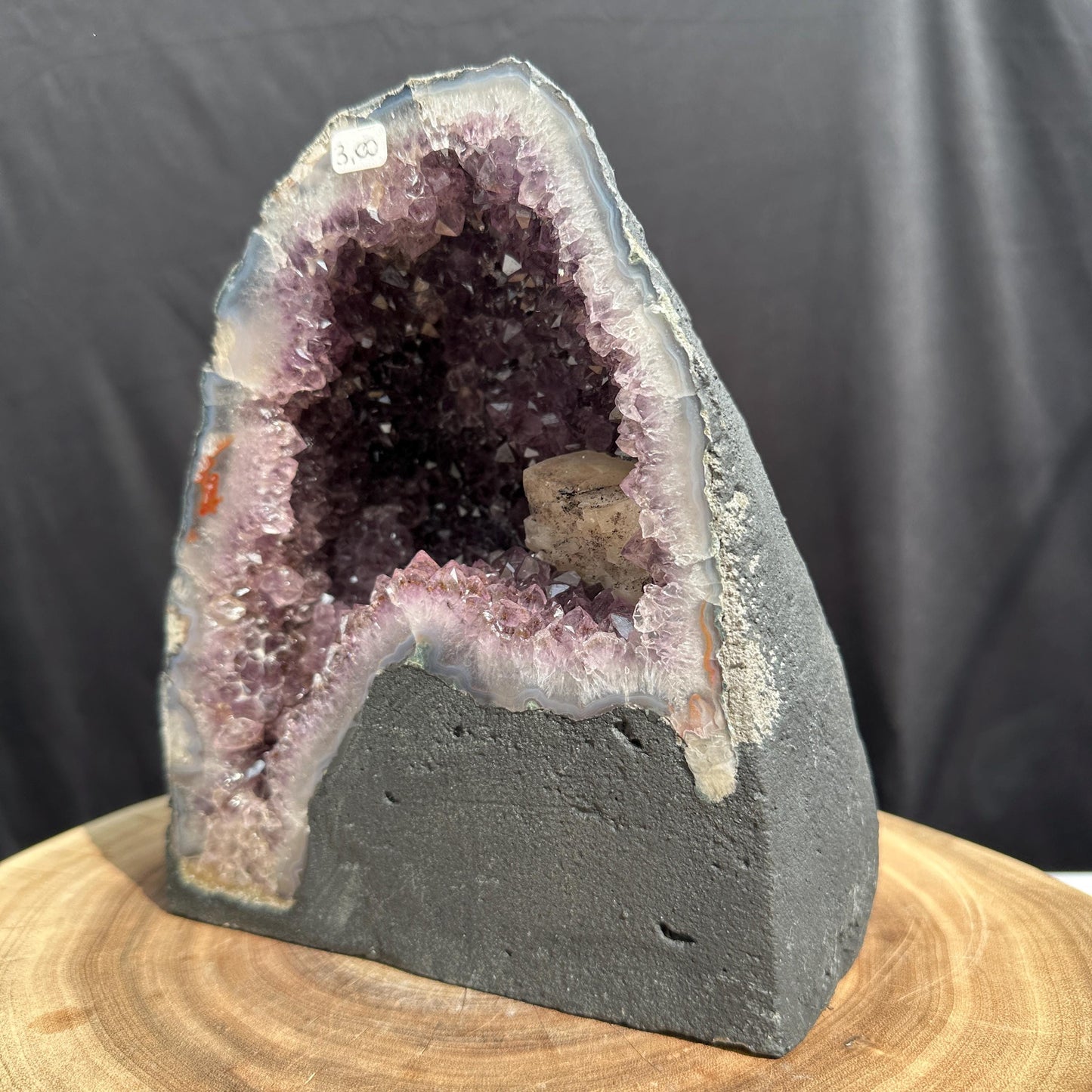 Brazilian Amethyst Cathedral, Rare Calcite & Golden Rutile Symbiosis, Rutilated Quartz Geode Cave, Wealth Decor Exact 6.61lb