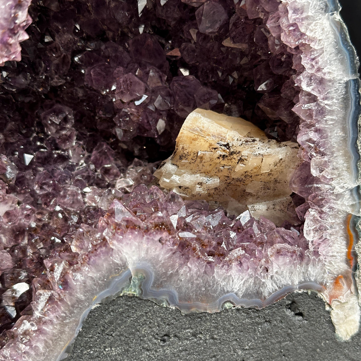Brazilian Amethyst Cathedral, Rare Calcite & Golden Rutile Symbiosis, Rutilated Quartz Geode Cave, Wealth Decor Exact 6.61lb - view 7