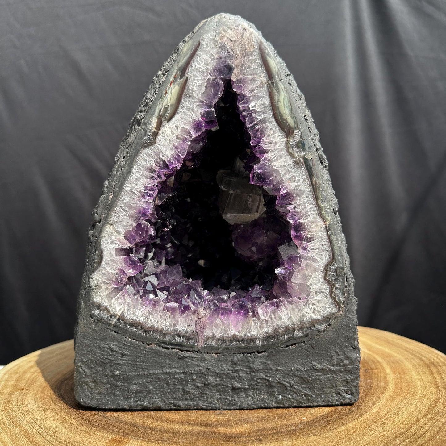 Massive 13.78lb Uruguayan Amethyst Geode Cathedral, Giant Calcite Symbiosis Crystal Cave, Deep Dark Purple Feng Shui Decor Exact Specimen - view 1