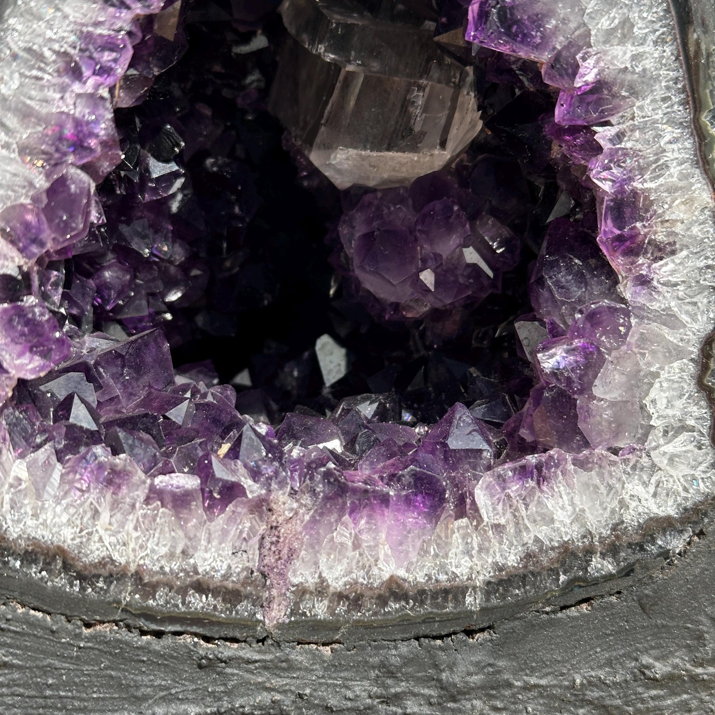 Massive 13.78lb Uruguayan Amethyst Geode Cathedral, Giant Calcite Symbiosis Crystal Cave, Deep Dark Purple Feng Shui Decor Exact Specimen - view 6