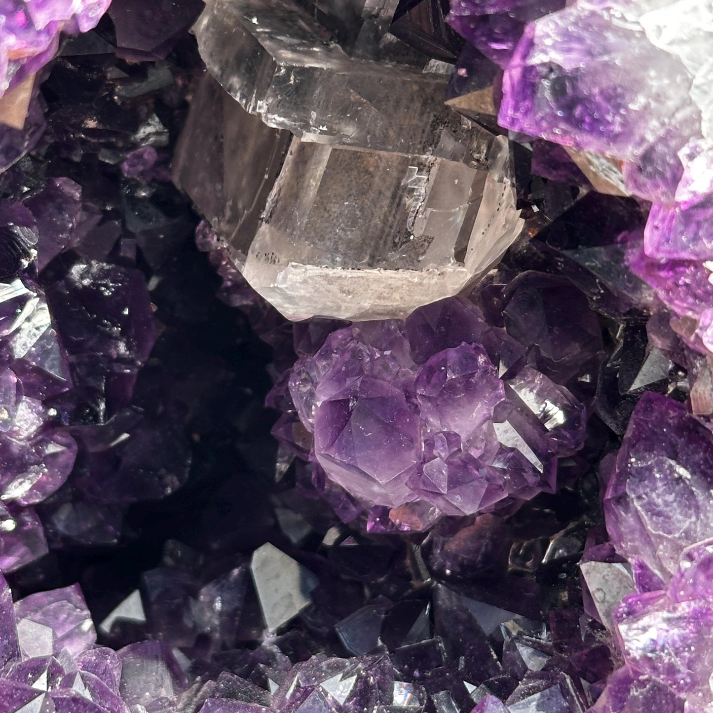 Massive 13.78lb Uruguayan Amethyst Geode Cathedral, Giant Calcite Symbiosis Crystal Cave, Deep Dark Purple Feng Shui Decor Exact Specimen - view 8