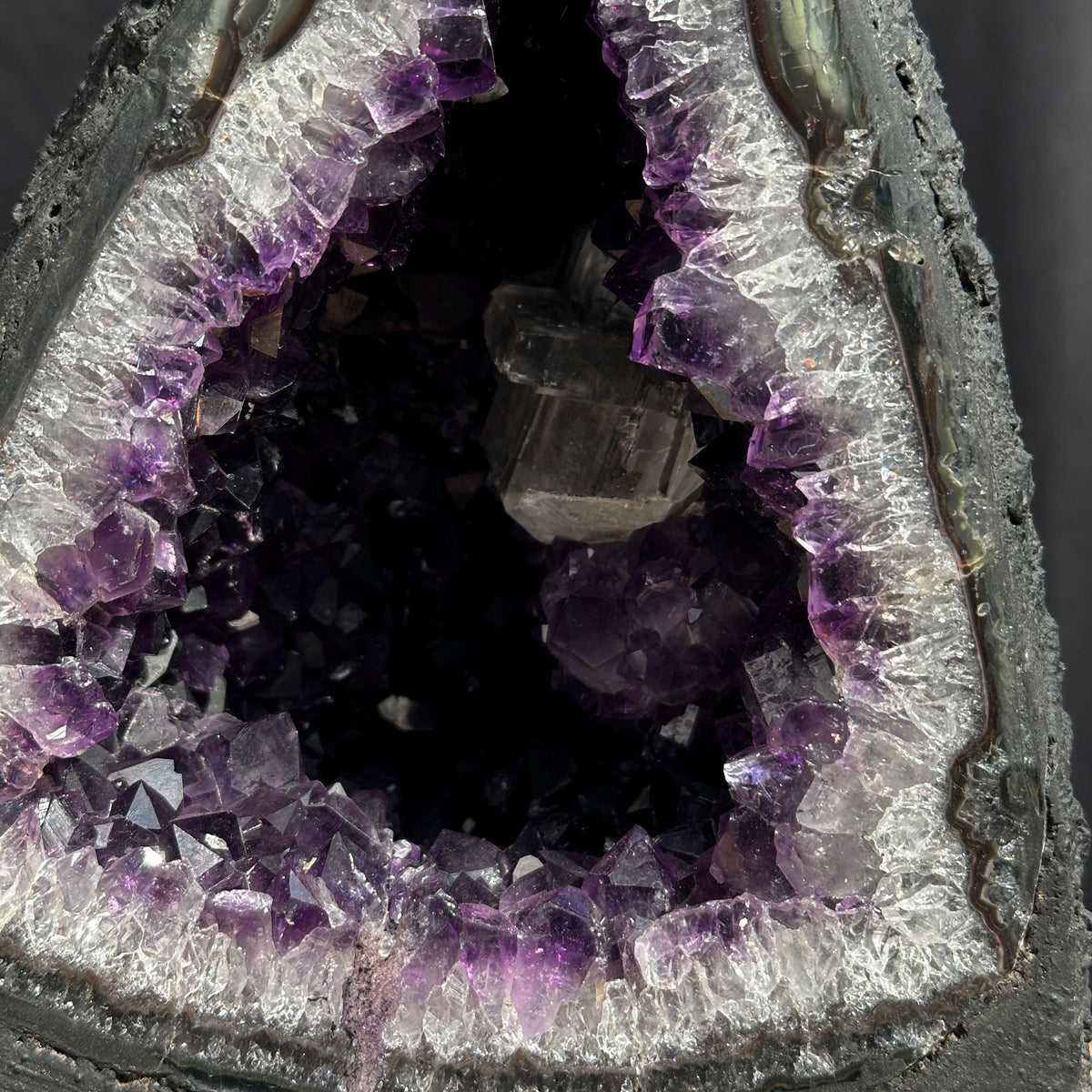 Massive 13.78lb Uruguayan Amethyst Geode Cathedral, Giant Calcite Symbiosis Crystal Cave, Deep Dark Purple Feng Shui Decor Exact Specimen - view 9