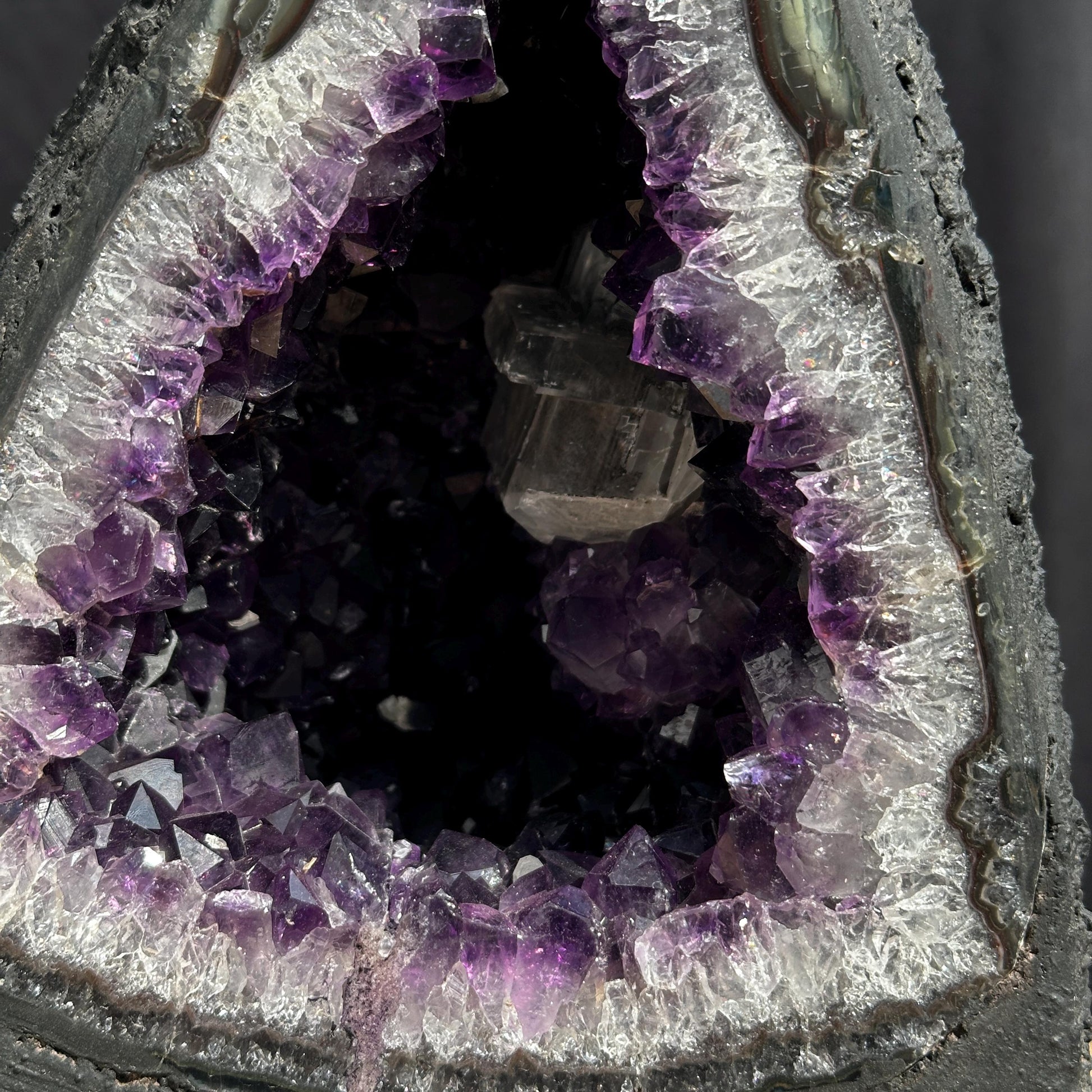 Massive 13.78lb Uruguayan Amethyst Geode Cathedral, Giant Calcite Symbiosis Crystal Cave, Deep Dark Purple Feng Shui Decor Exact Specimen - view 9
