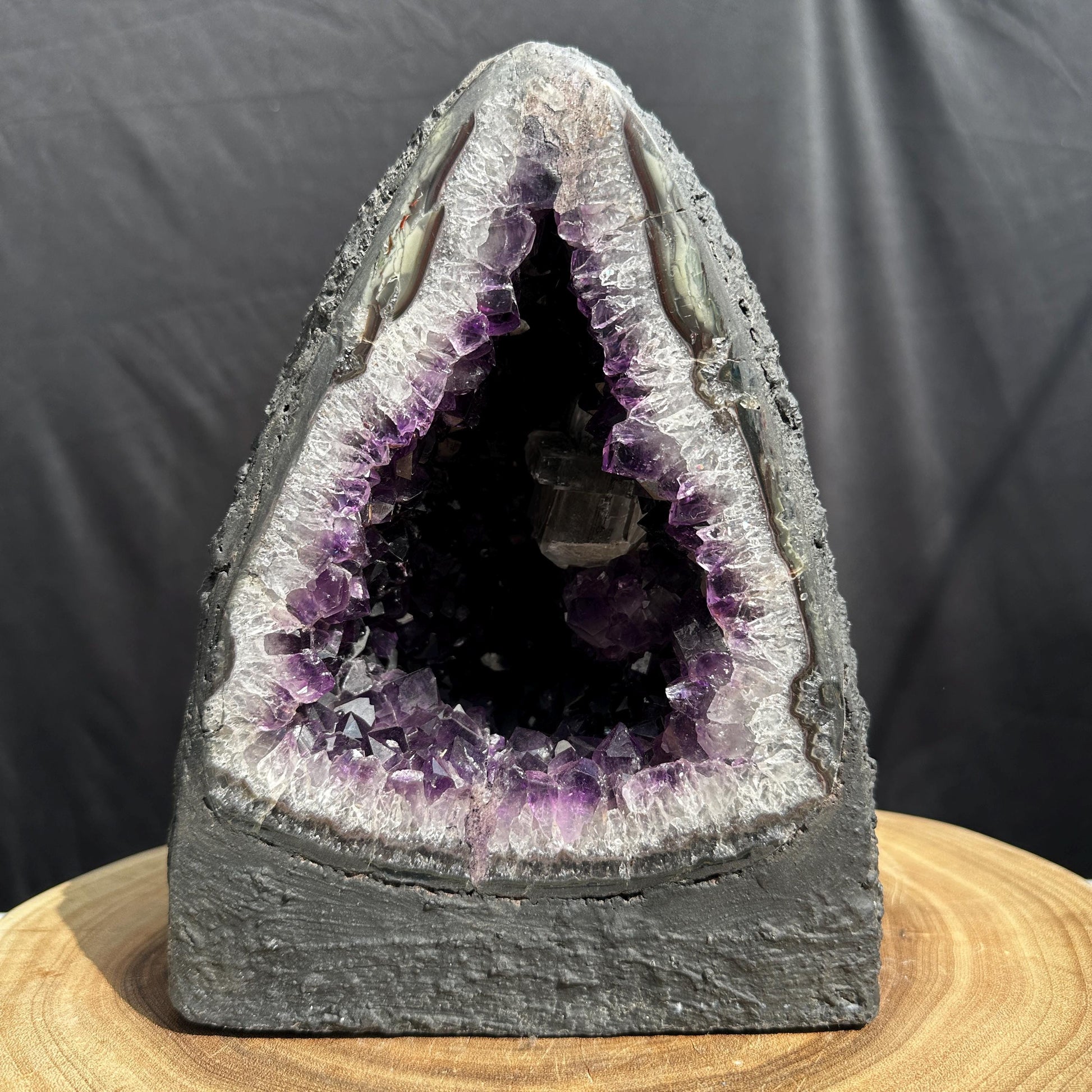 Massive 13.78lb Uruguayan Amethyst Geode Cathedral, Giant Calcite Symbiosis Crystal Cave, Deep Dark Purple Feng Shui Decor Exact Specimen - view 10