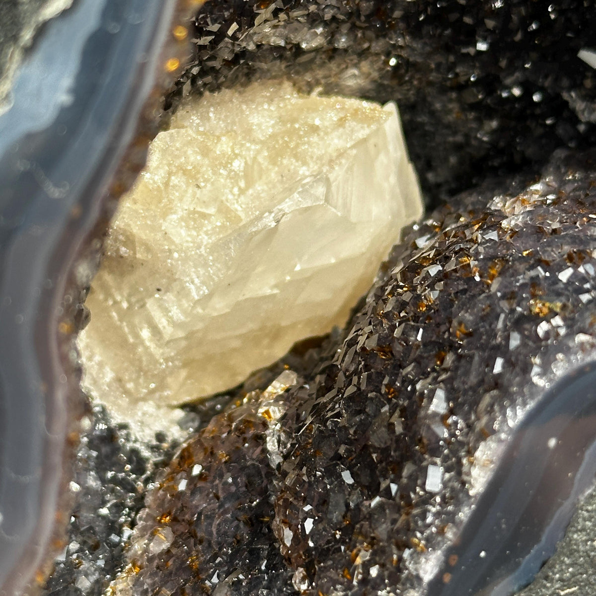Matching Brazilian Amethyst Geode Pair, Rare Calcite & Golden Rutile Symbiosis Crystal Cave Set, Feng Shui Wealth Gates Exact Set 14.1lb - view 5