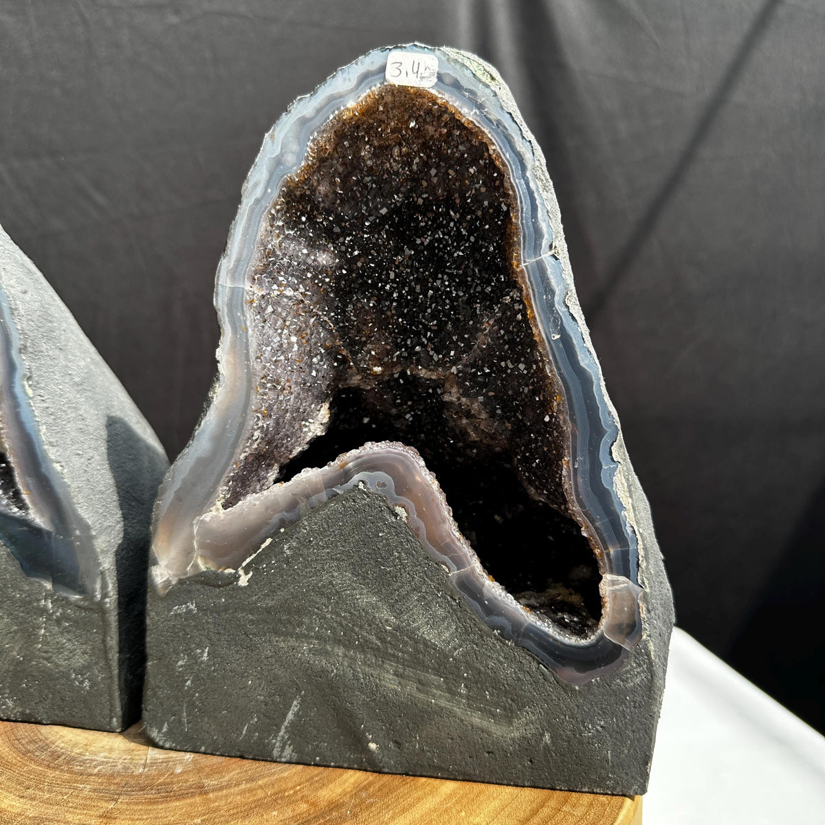 Matching Brazilian Amethyst Geode Pair, Rare Calcite & Golden Rutile Symbiosis Crystal Cave Set, Feng Shui Wealth Gates Exact Set 14.1lb - view 9