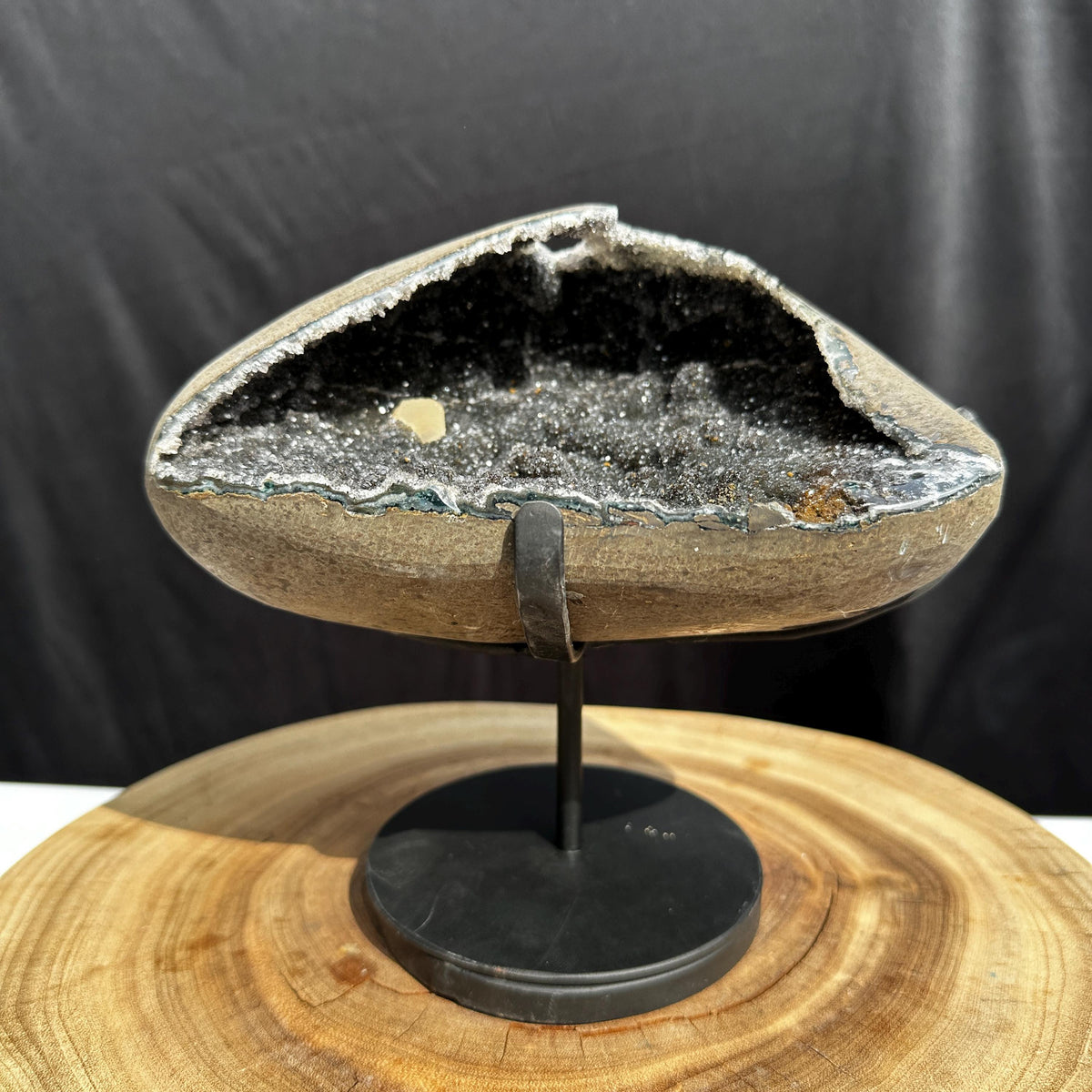Rare Uruguayan Amethyst Geode Bowl on Custom Stand, Dark Purple Crystal Cave with Black Silk Inclusions, Wealth Basin Exact Specimen 4.52lb - view 1