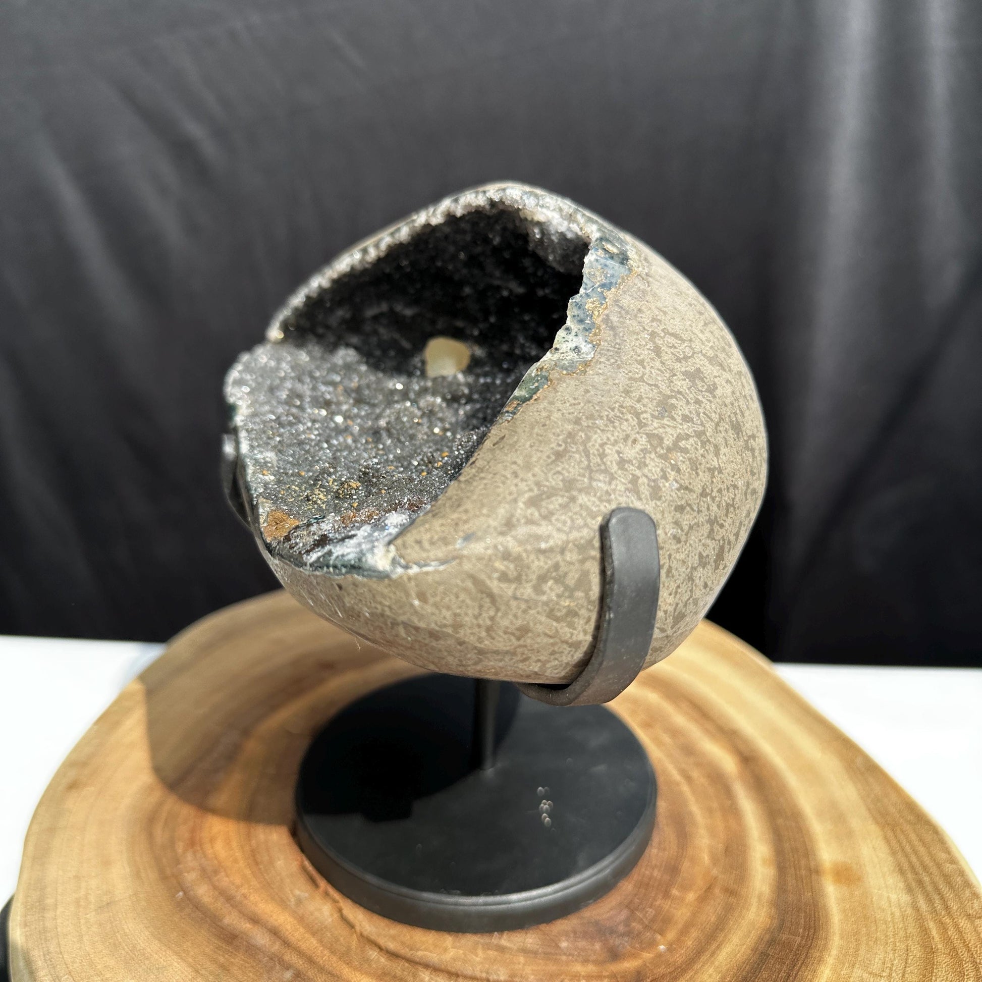 Rare Uruguayan Amethyst Geode Bowl on Custom Stand, Dark Purple Crystal Cave with Black Silk Inclusions, Wealth Basin Exact Specimen 4.52lb - view 4
