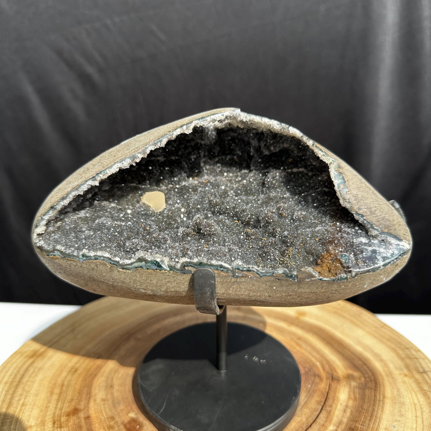 Rare Uruguayan Amethyst Geode Bowl on Custom Stand, Dark Purple Crystal Cave with Black Silk Inclusions, Wealth Basin Exact Specimen 4.52lb