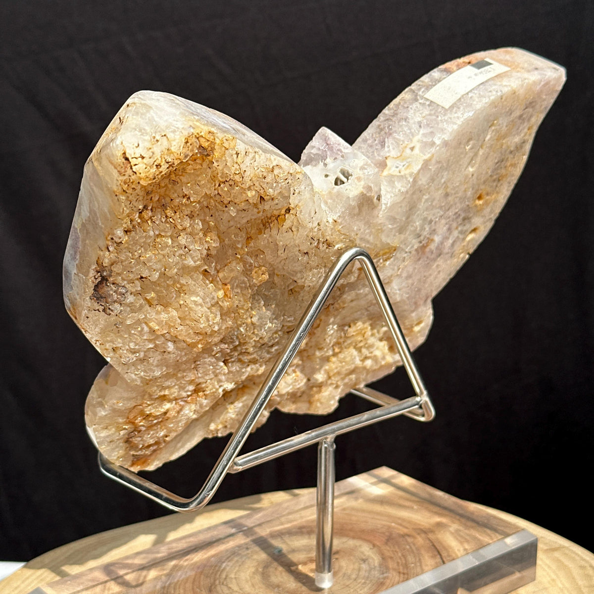 Massive Botryoidal Pink Amethyst Butterfly on Stand, Brazilian Sugar Druzy Crystal Wings, Polished Geode Freeform Decor Exact 4.63lb - view 7