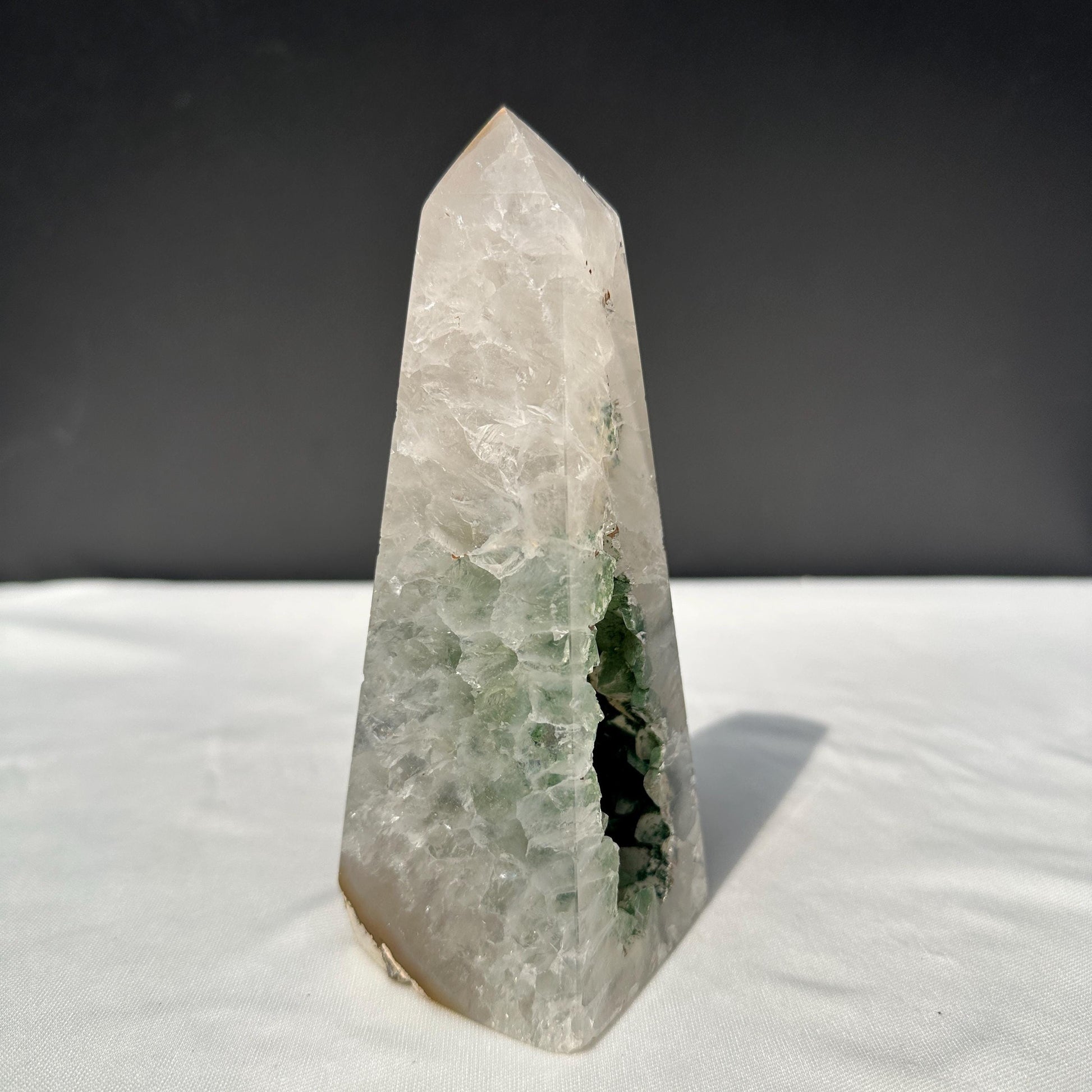 Green Sugar Druzy Geode Tower, Polished Brazilian Crystal Obelisk with Sparkling Cave, Aesthetic Healing Decor Exact Specimen 0.97lb - view 4