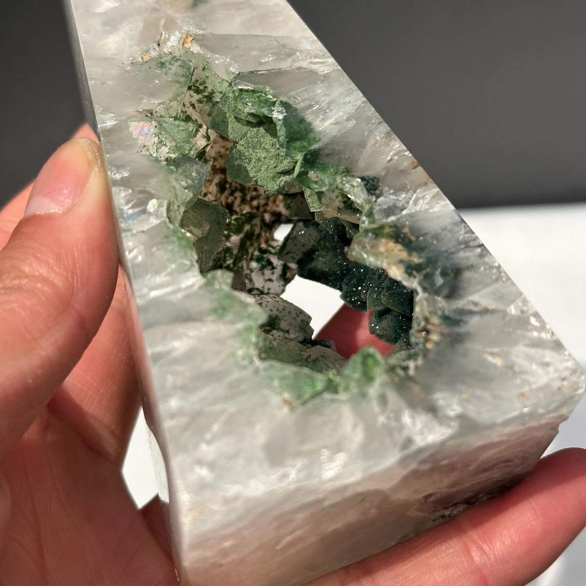 Green Sugar Druzy Geode Tower, Polished Brazilian Crystal Obelisk with Sparkling Cave, Aesthetic Healing Decor Exact Specimen 0.97lb - view 8