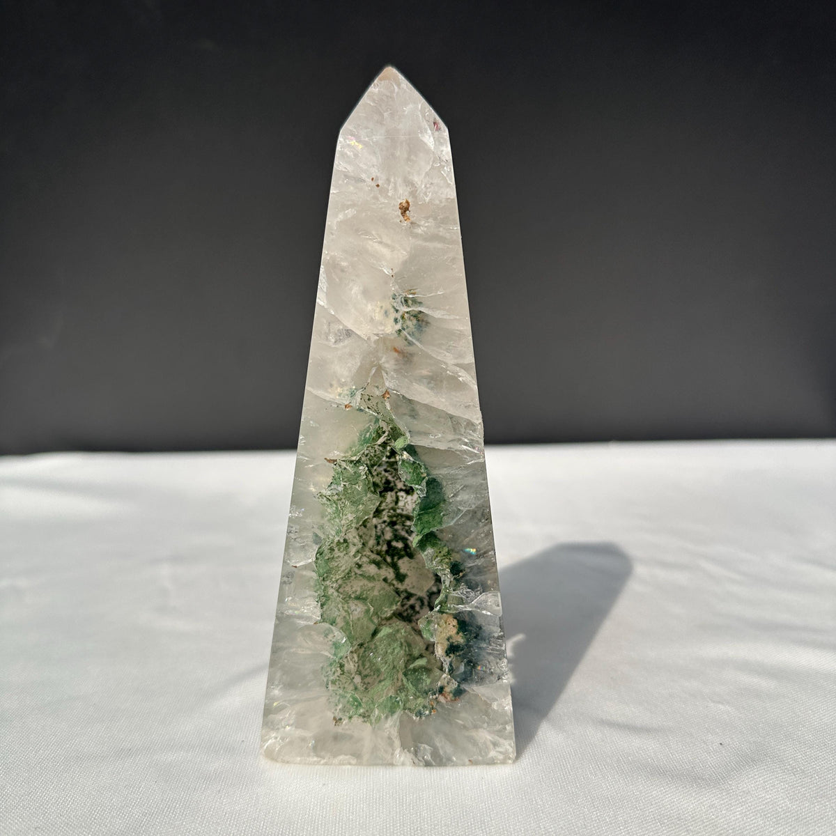 Green Sugar Druzy Geode Tower, Polished Brazilian Crystal Obelisk with Sparkling Cave, Aesthetic Healing Decor Exact Specimen 0.97lb - view 2