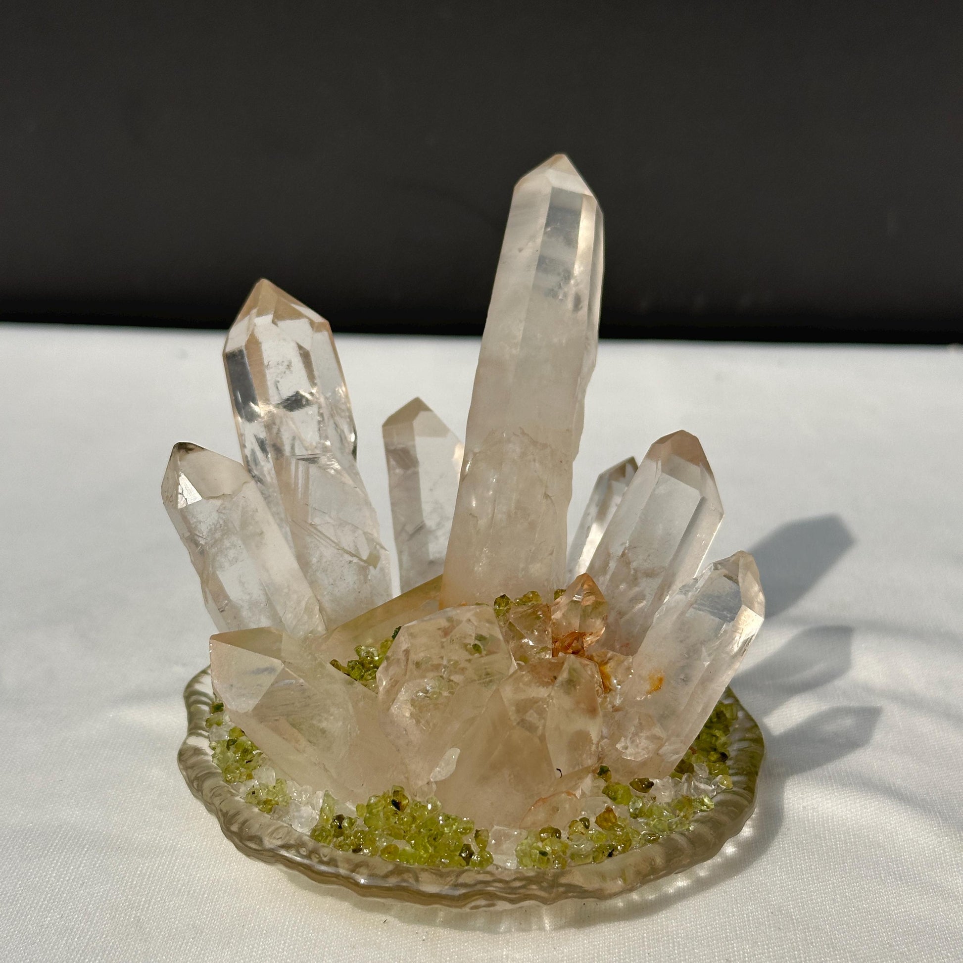 Clear Quartz Cluster Night Light with Prehnite Chips, Brazilian Crystal LED Lamp with USB Wooden Base, Healing Decor Exact 0.71lb - view 8