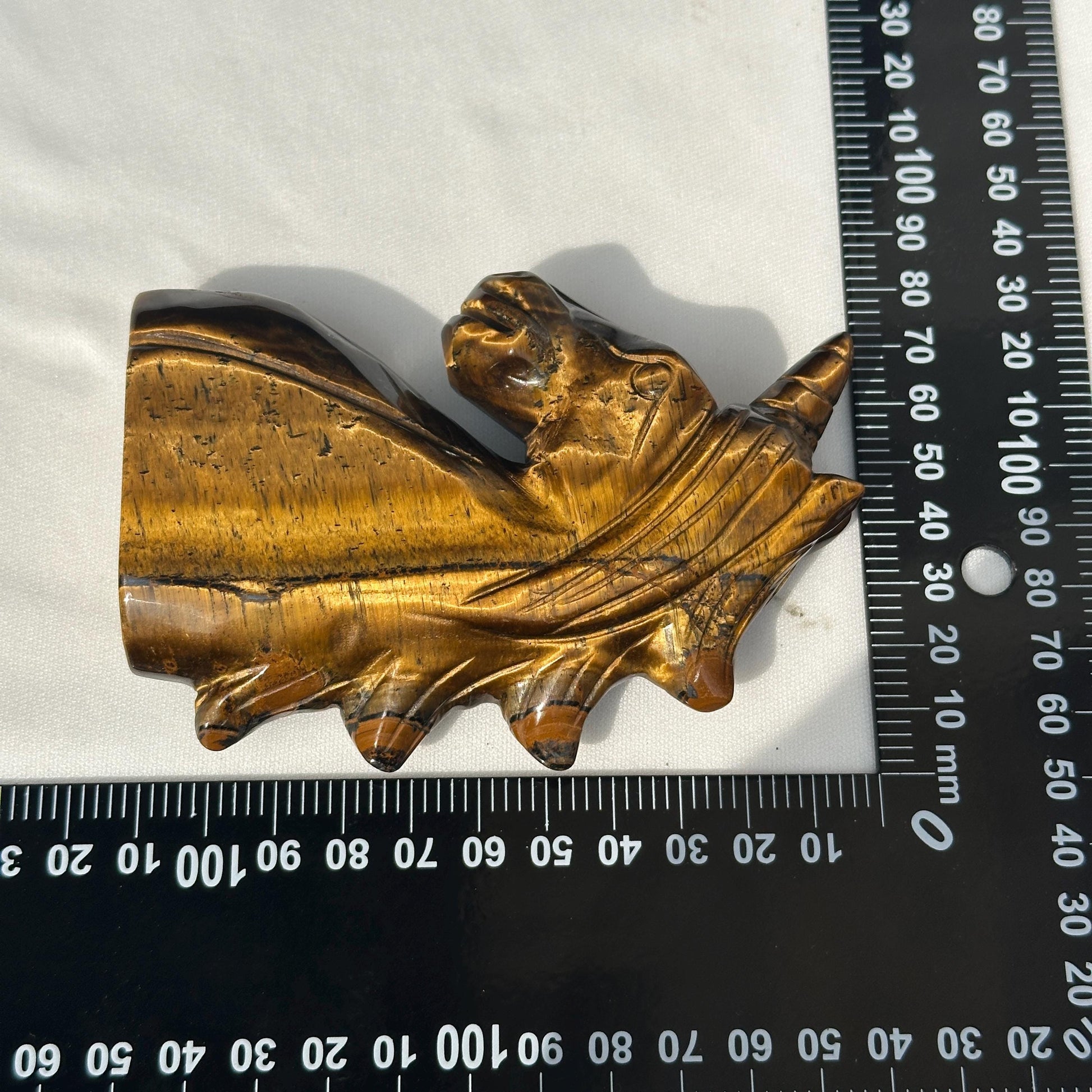 Hand-Carved Tiger's Eye Unicorn Statue, Golden Chatoyant Brazilian Crystal Fantasy Sculpture, Protective Spirit Animal Decor Exact 0.70lb - view 10
