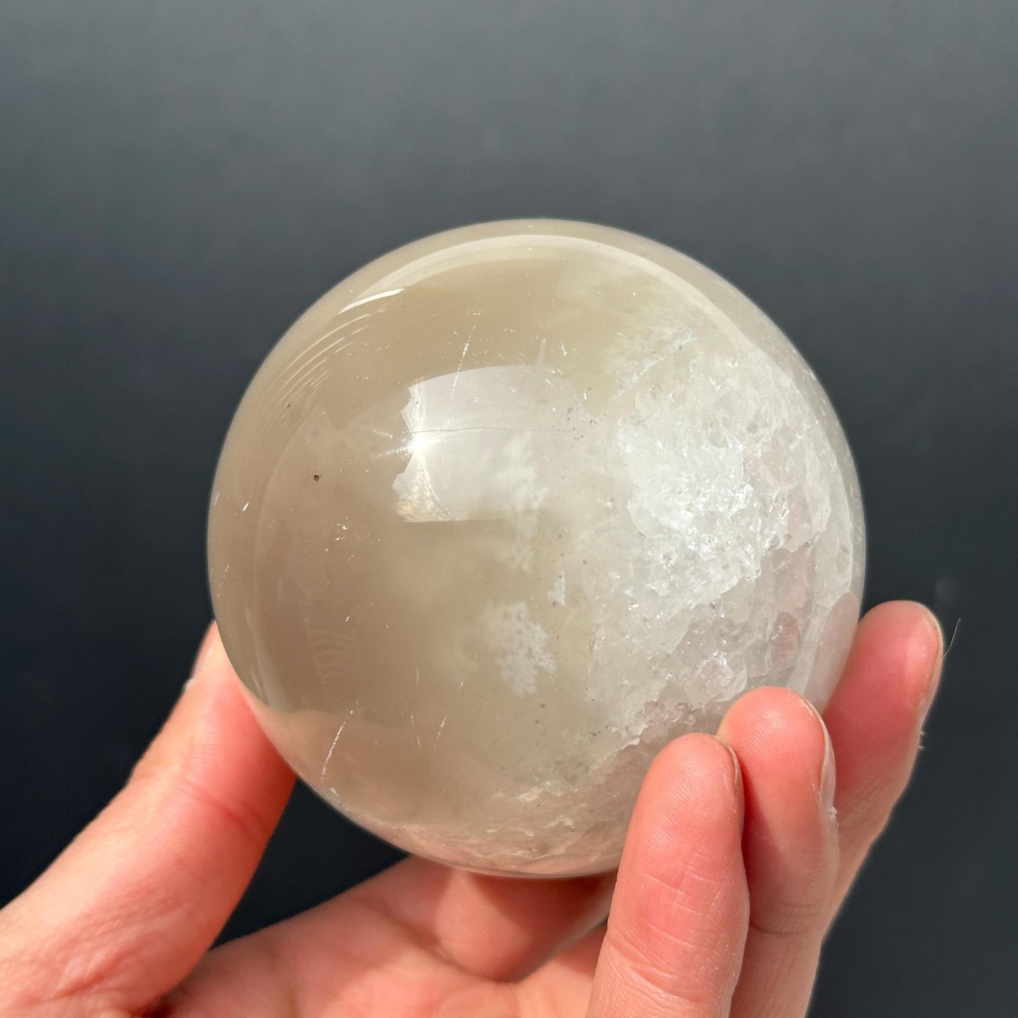 78mm White Sugar Druzy Agate Sphere, Large Open Mouth Geode Ball, Polished Brazilian Crystal Orb with Free Stand, Exact Specimen 1.36lb - view 6