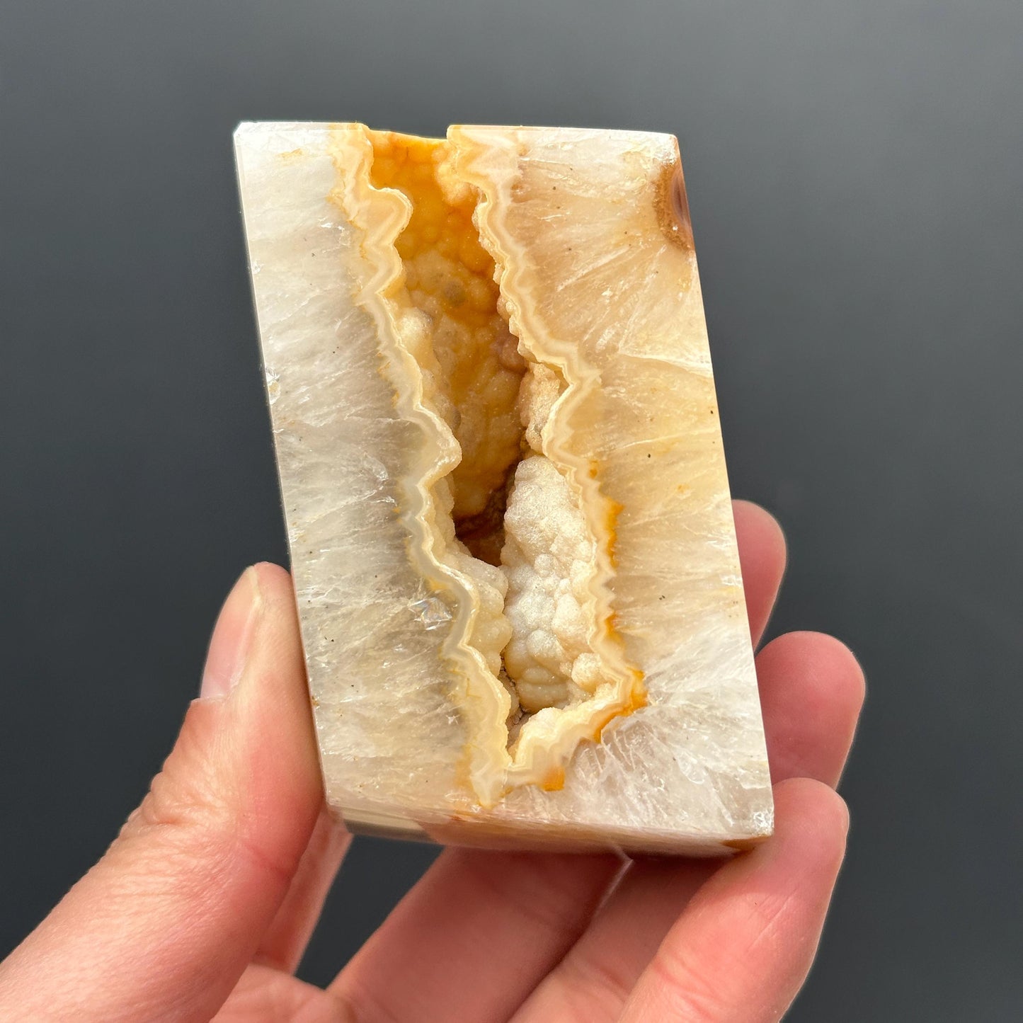 Yellow Sugar Druzy Agate Freeform, Polished Brazilian Crystal Block with Sparkling Botryoidal Cave, Golden Healing Decor Exact Specimen