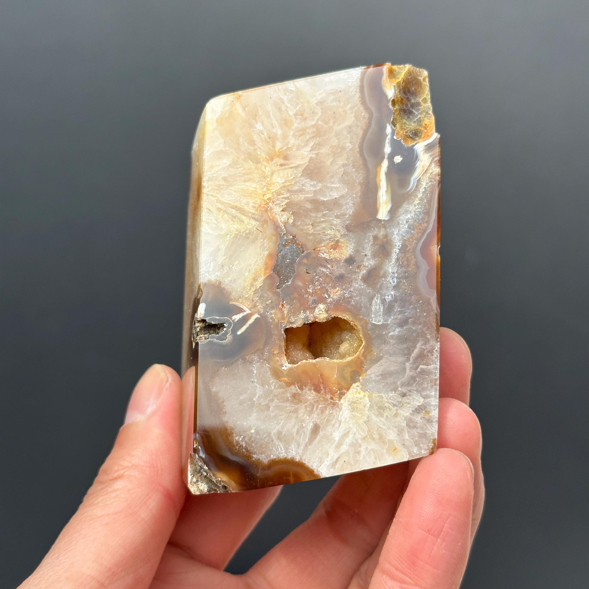 Yellow Sugar Druzy Agate Freeform, Polished Brazilian Crystal Block with Sparkling Botryoidal Cave, Golden Healing Decor Exact Specimen - view 5