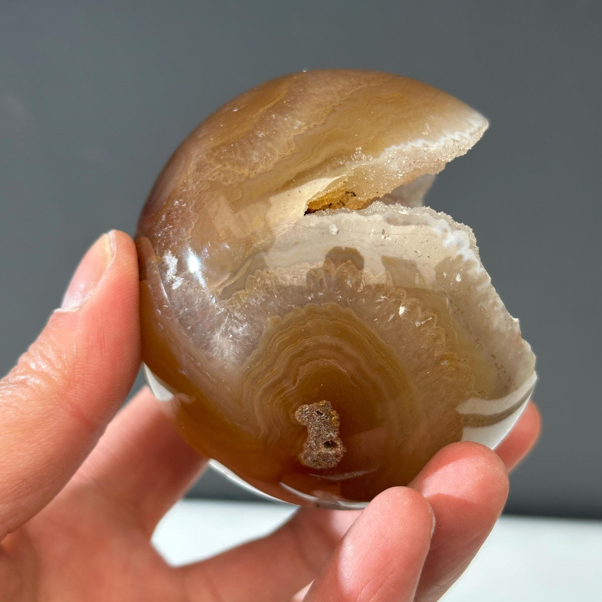 78mm White Sugar Druzy Agate Sphere with Stand, Large Open Mouth Geode Ball, Polished Brazilian Crystal Orb, Wealth Basin Exact 1.13lb - view 8