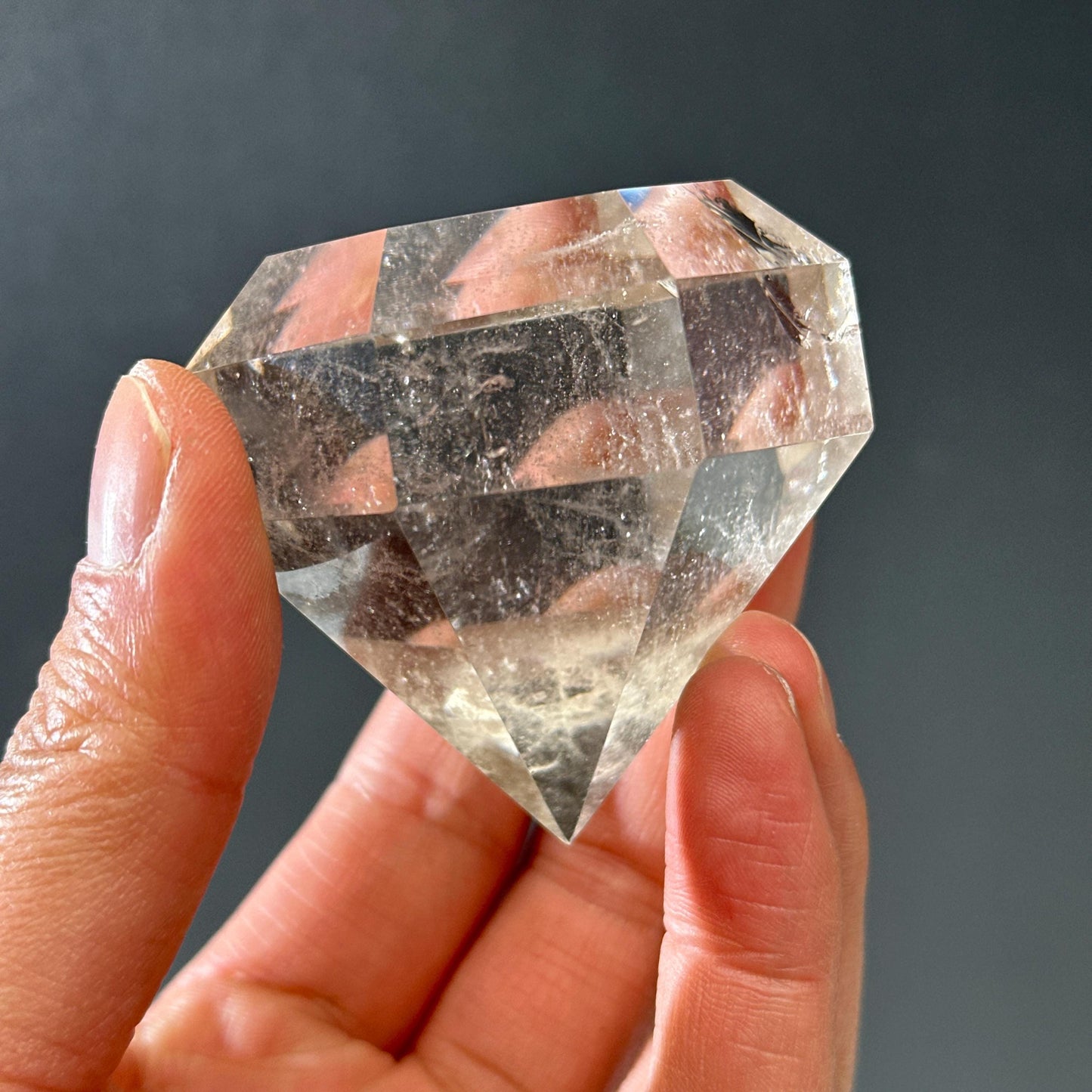 Giant Smoky Quartz Diamond Cut Crystal, Faceted Brazilian Tea Quartz Gemstone Sculpture with Free Stand, Luxury Home Decor Exact 7.6oz