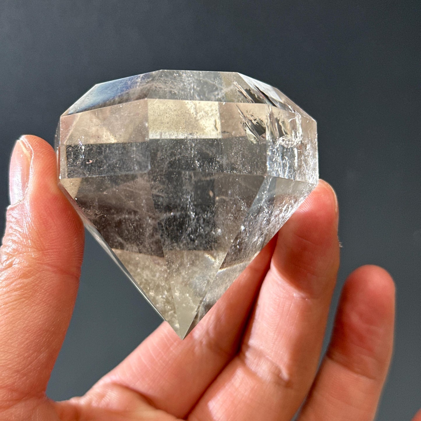 Giant Smoky Quartz Diamond Cut Crystal, Faceted Brazilian Tea Quartz Gemstone Sculpture with Free Stand, Luxury Home Decor Exact 7.6oz