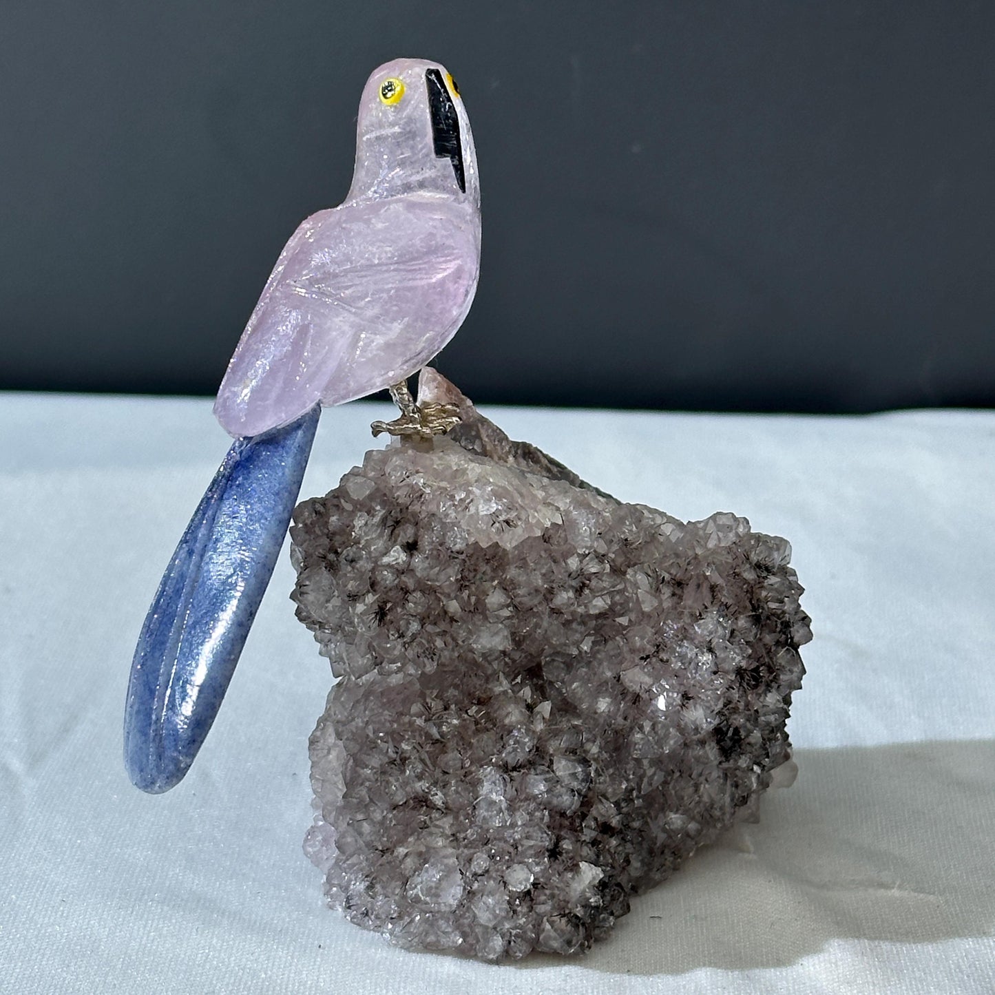 Hand-Carved Amethyst Bird on Raw Crystal Cluster, Brazilian Gemstone Parrot Sculpture, Polished Animal Totem Decor Exact Specimen 0.71lb